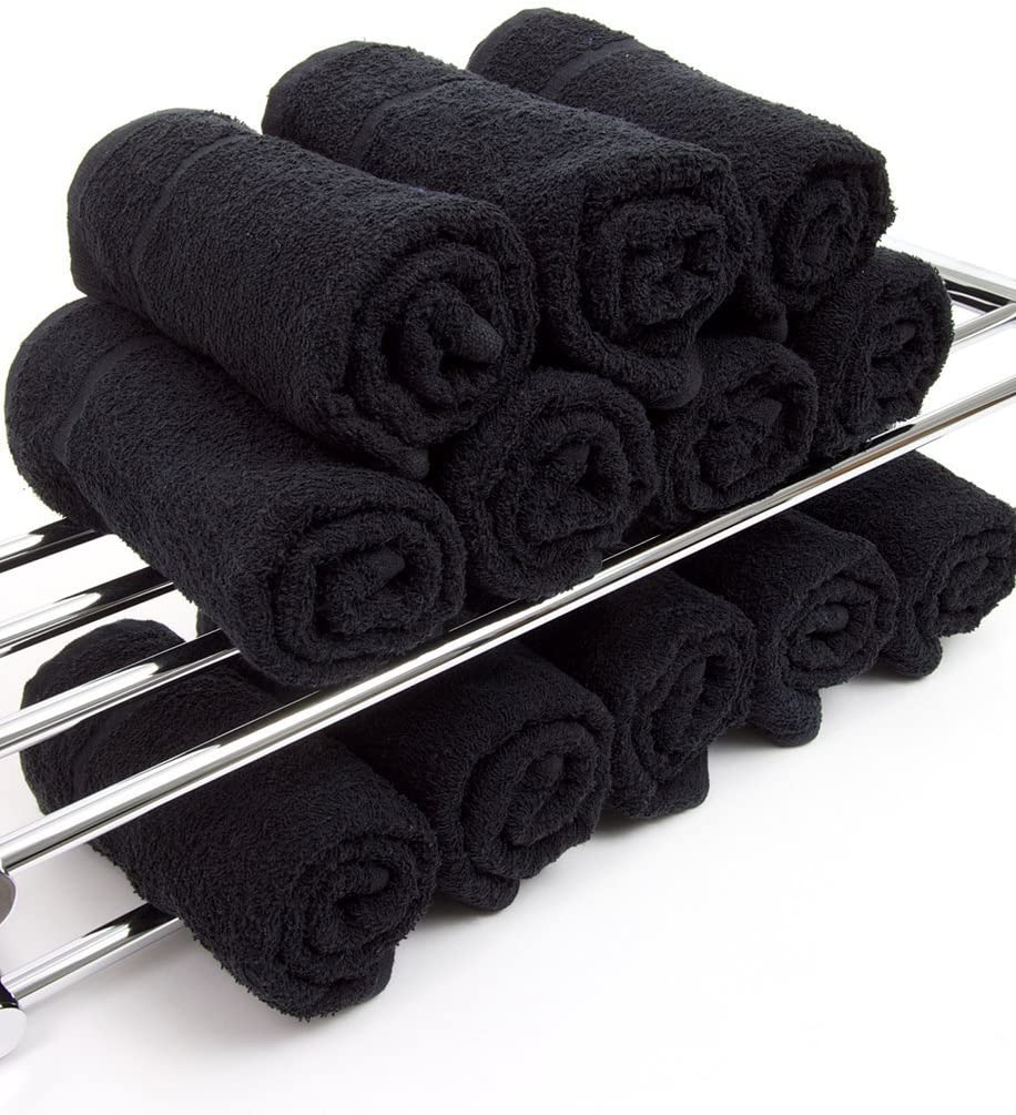 Salon Towels 100% Cotton Towels Bleach Proof for Gym, Beauty, Hair, Spa and Home Hair Care Towel (Black 10 Pack) image number 6