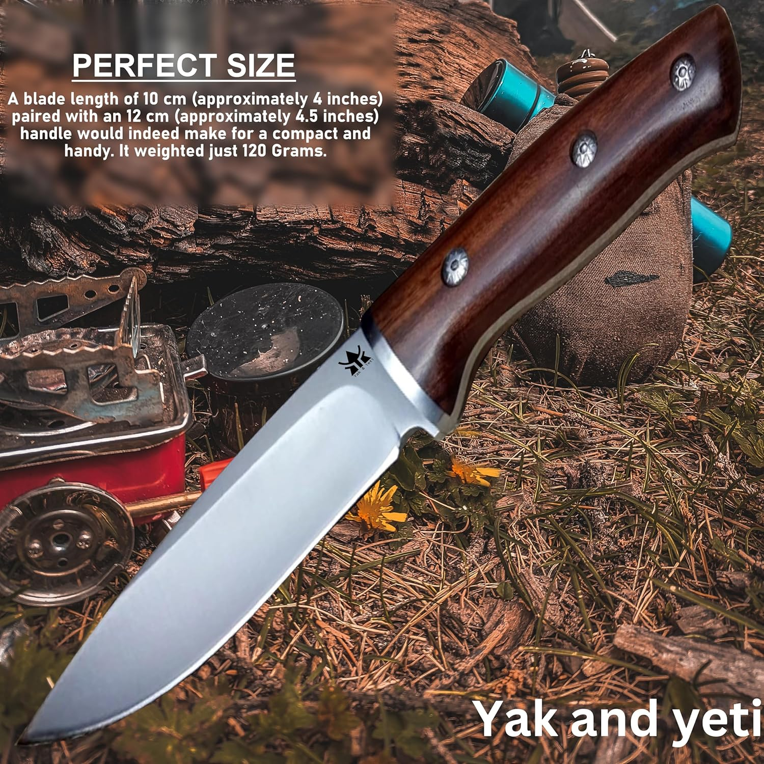 Bushcraft Carbon Steel Fixed Blade Knife with Leather Sheath - Outdoor Full Tang Camping Knife image number 2