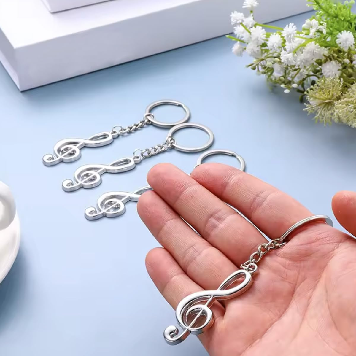 3-Pack Silver Music Note Charm Pendant Keychain Key Ring for Music Lovers image number 2