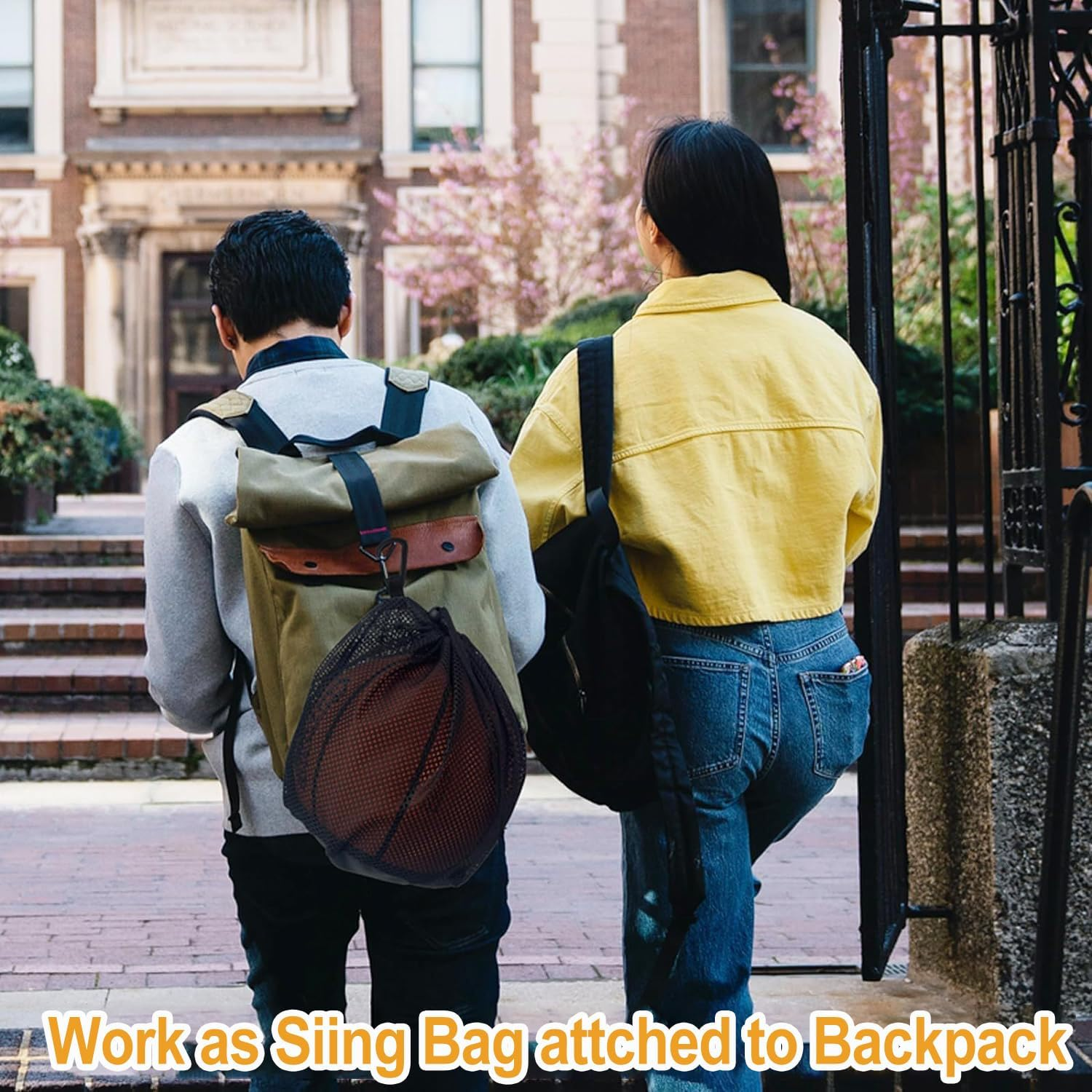 Wzenclave Single Ball Bag Ball Storage Bag Mesh Carry Bag with Zipper Pocket Drawstring Sling Back Bag with Buckle Clip Ball Storage Sling Bag for Carrying Basketball Volleyball Soccer Football image number 4