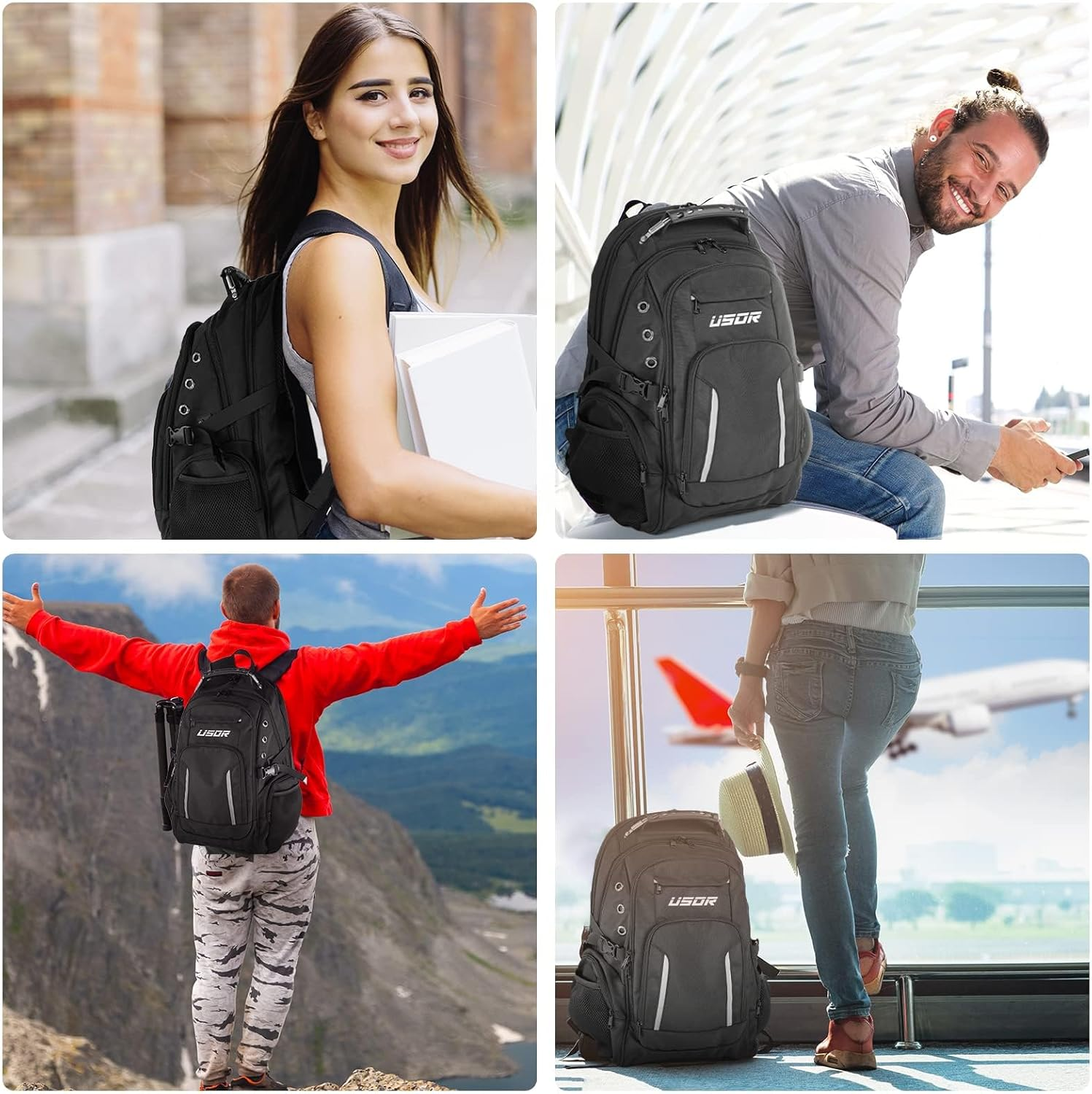 USOR Travel Backpack, Fit 17" Laptop Backpacks with USB and Headphone Port for Men Women, Water Resistant College School Bookbag, TSA Friendly RFID anti Theft Pocket Durable Backpack image number 4