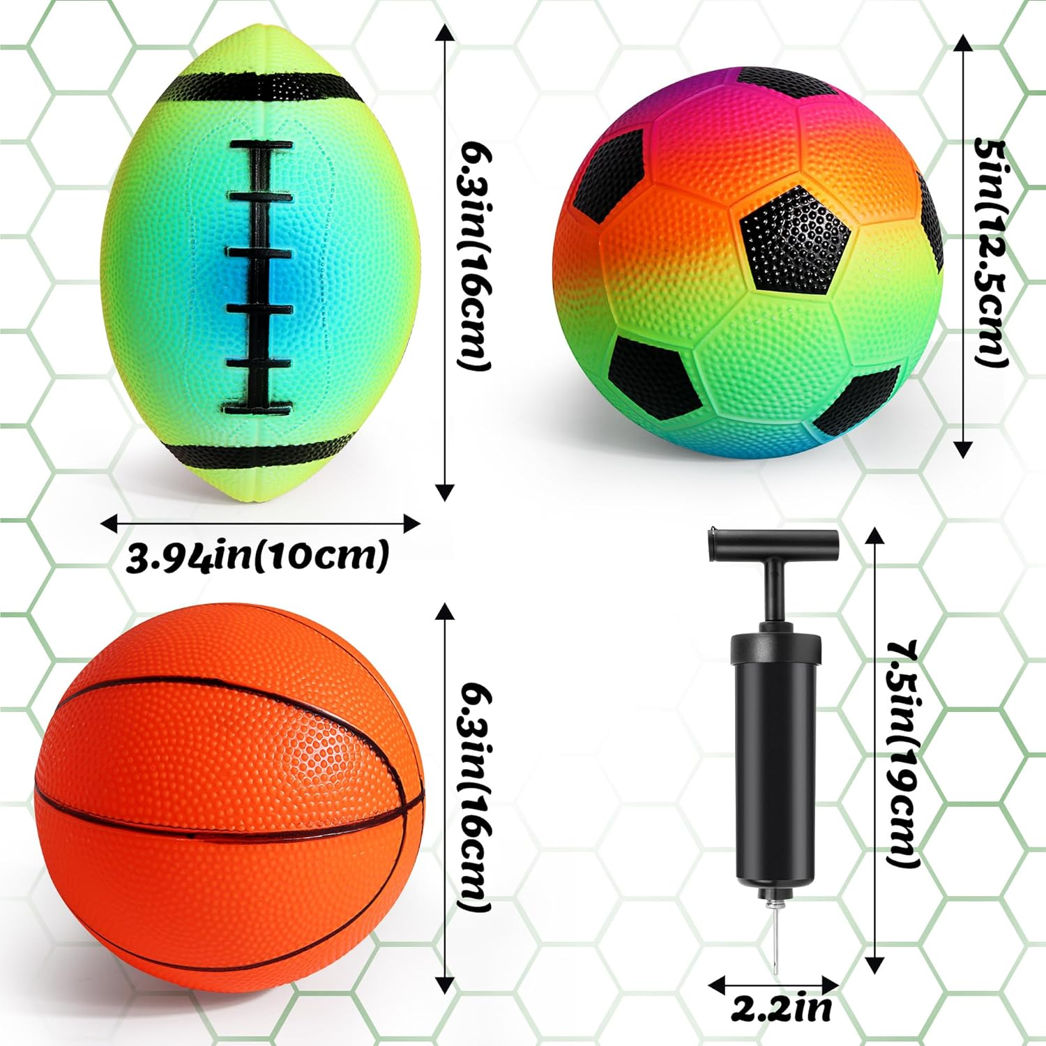 Billeeit Small Sports Balls for Kids Pack of 6, 2 Each of 5" Football, Basketball, Soccer for Playground, Toy Balls Set, Inflatable Multi-Sport Ball Set with 1 Pump for Indoor and Outdoor Activities image number 3