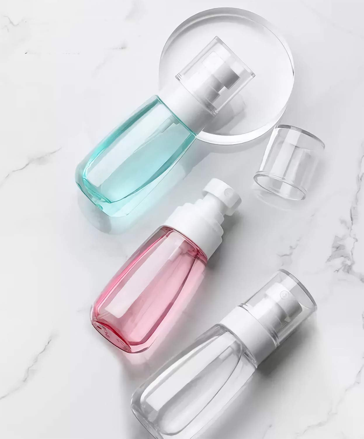 Small Spray Bottle 60 Ml, 3Pack Fine Mist Mini Spray Bottles for Travel, with Funnel, Pink, Clear, Blue, Leak Proof & BPA Free image number 6