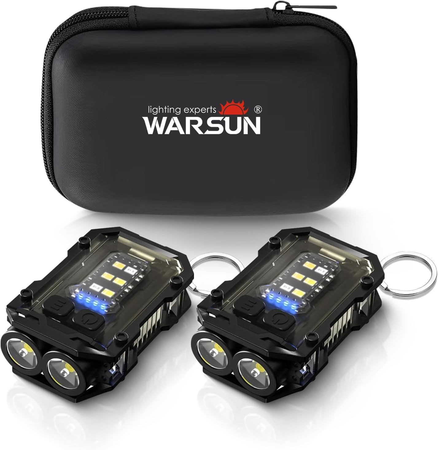 WARSUN Mini Keychain Flashlight 300 Lumens, 2-Pack &ndash; Rechargeable Magnetic EDC Cap Light, Clip-On Pocket Light with COB Wide Beam for Work, Camping, Dog Walking