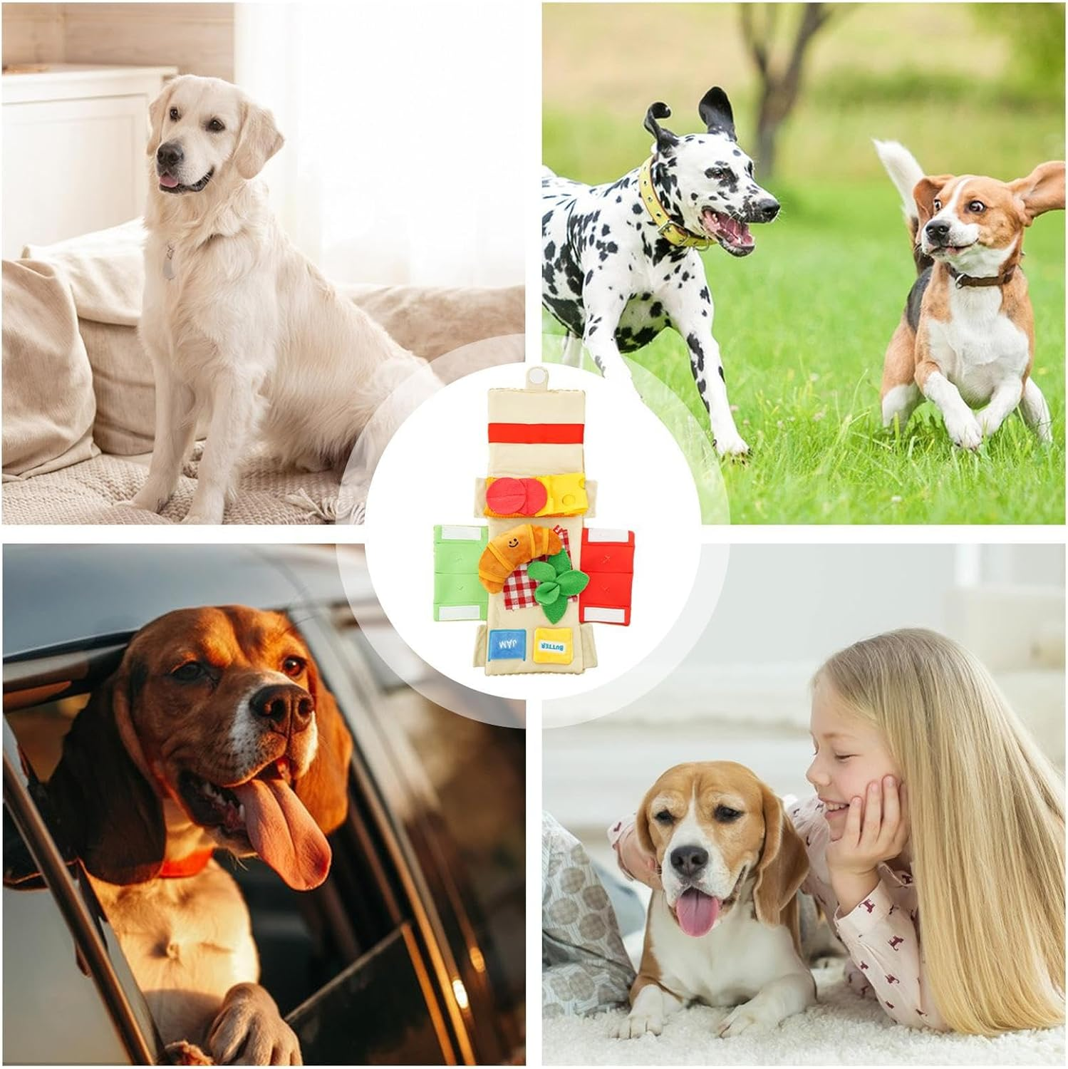 Dog Sniffing Mat,Pet Snuffle Mat with Cute Cow Horn Toy and Treat Pouch - Interactive and Behavioral Training Aid Toy, Dog Enrichment Toys for Pets, Puppies, Cats image number 3