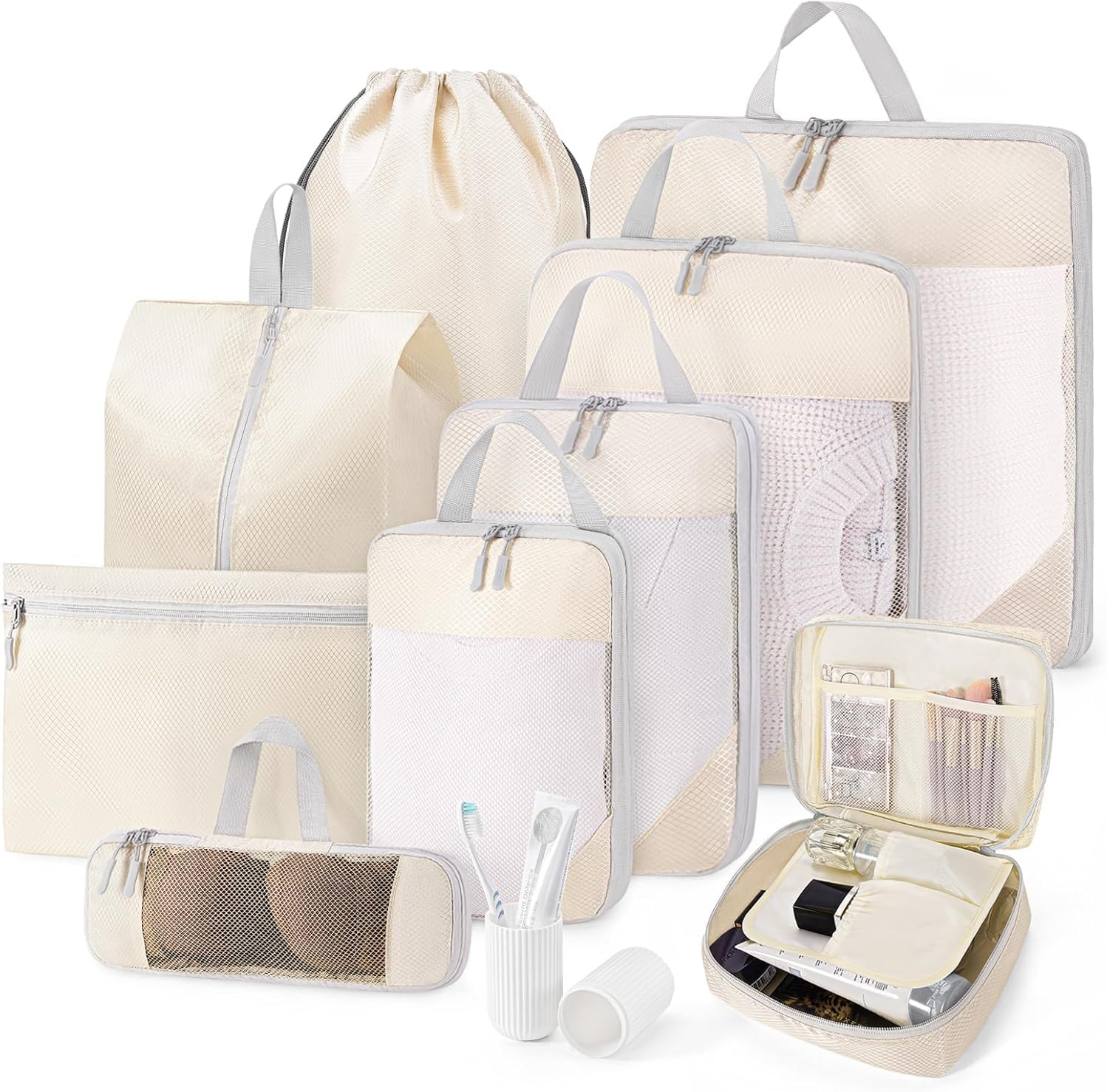 Compression Packing Cubes for Carry on Suitcases, 10 Set Compressible Packing Cubes for Travel Essentials, Collapsible Expandable Storage Organizer Bags for Luggage Backpack, Black