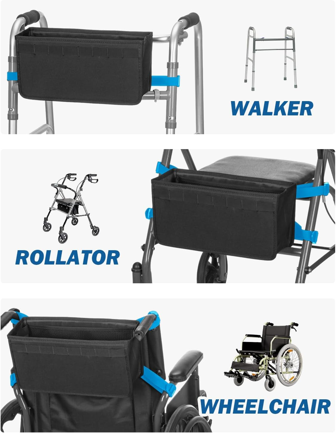 JOYTUTUS Walker Basket for Rollator Walkers, Storage Bag for Seniors, Can Be Installed inside or Outside image number 1