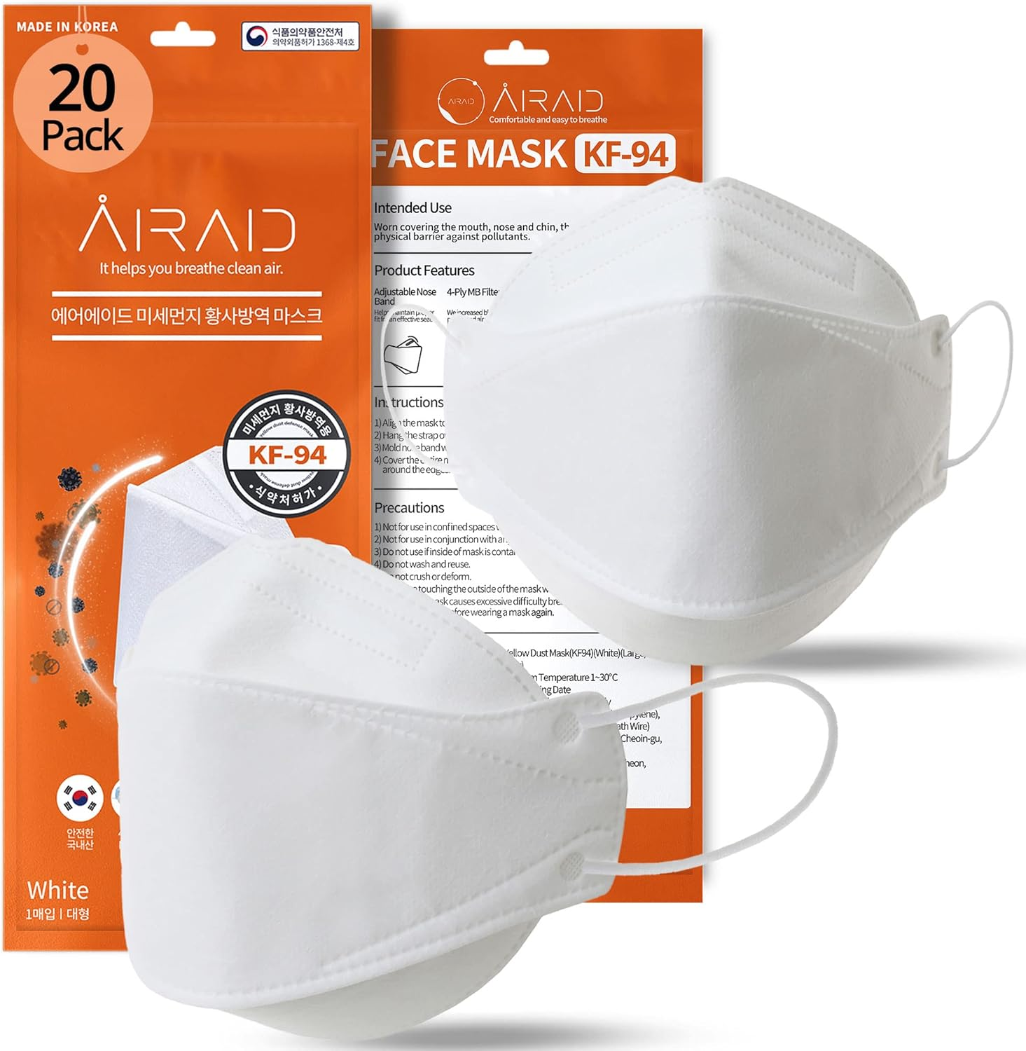 AIRAID-KF94 [Individually Wrapped] - Made in Korea, 4-Layer Filter, 3D Face Protective Mask, Adult and Older Teens image number 4