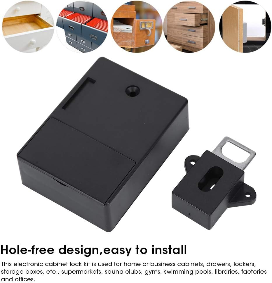 Electronic Cabinet Lock, 125Khz Smart Cabinet Lock Electronic RFID Card Opening No Drill for Wardrobe Sauna Locker Home Security Office Cabinet Wardrobes Liquor Storages(Black) image number 3