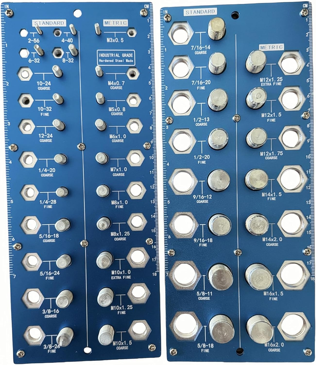 Nut and Bolt Thread Checker, 38 Holes, 17 Metric and 21 Imperial Sizes, 10 Specifications, Bolt Size and Thread Gauge, 2 Pieces image number 4
