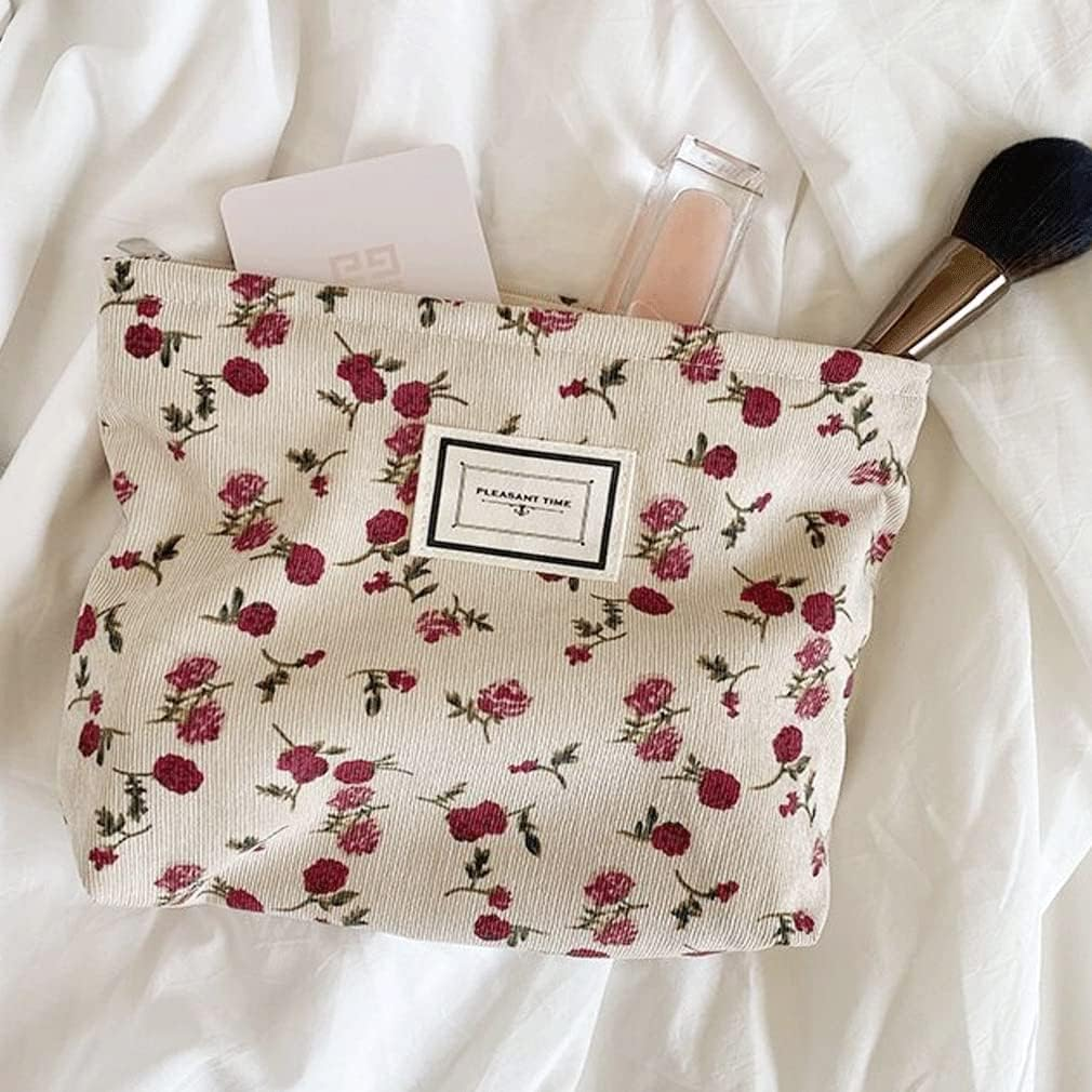 Cosmetic Bags for Women Makeup Bag Large Capacity Purse Travel Bags for Cosmetics Zipper Storage Pouch Make up Organizer for Women and Girls Gifts, Beige, Rose image number 4