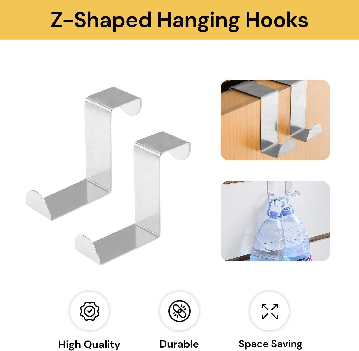 Spendeal 6Pcs over the Door Hooks Z-Shaped Hanging Hooks Dual Head, Stainless Steel Reversible Single Hanger Hook for Hanging Clothes, Coats, Kitchen, Cabinet, Drawer image number 6
