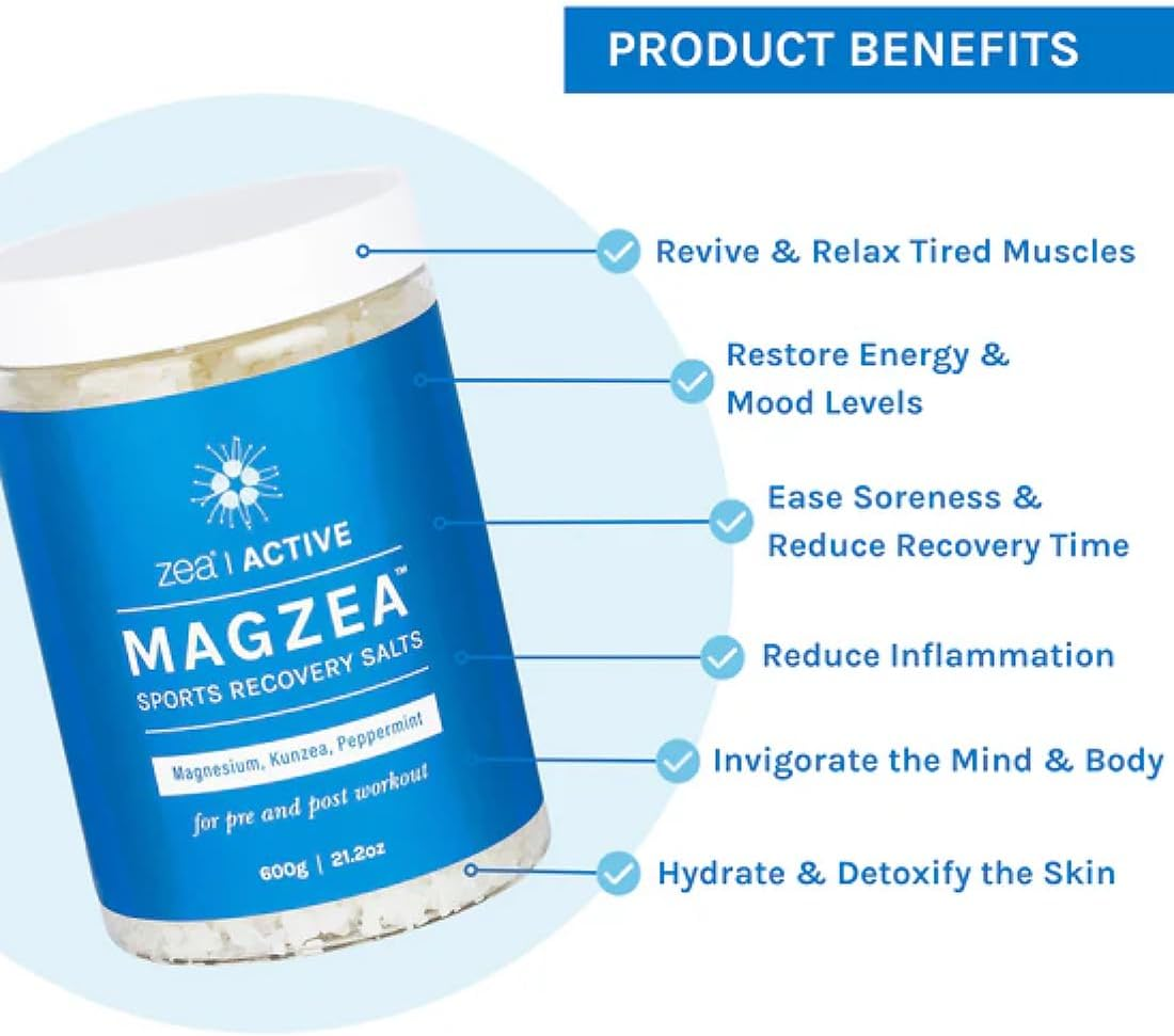 Zea MAGZEA Sports Recovery Bath Salts 600 G &ndash; Magnesium Flakes with Kunzea, Peppermint & Lemon Ironbark &ndash; Soothing Soak for Muscle Relaxation, Inflammation Relief & Post-Workout Recovery image number 1