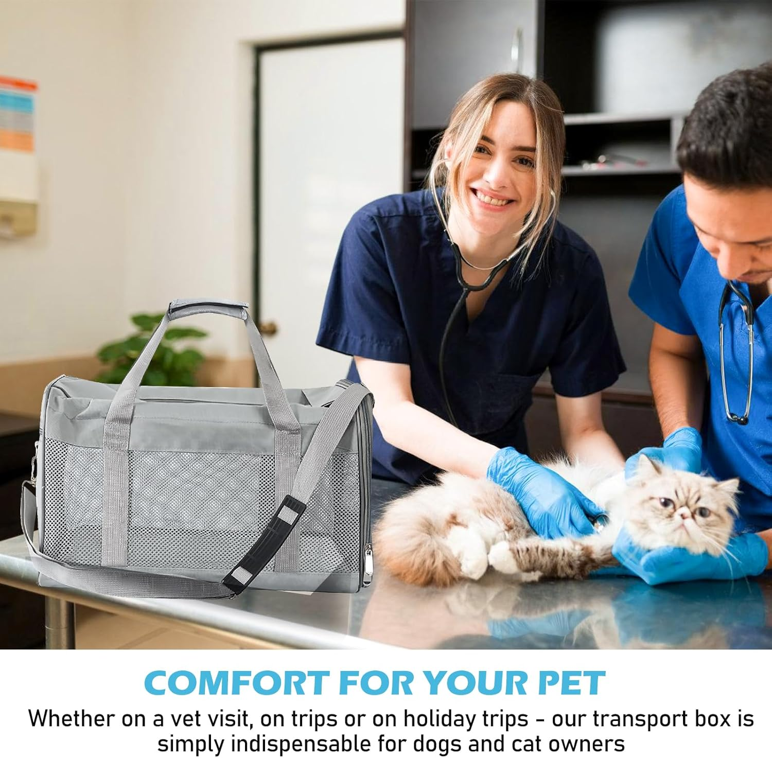 Vegena Transport Box Cat Dog Transport Box Dog Box Foldable Dog Transport Box Cat Transport Boxes Dog Bag Cat Transport Bag Includes Dog Bowl 42 X 27 X 28 Cm (Grey) image number 2