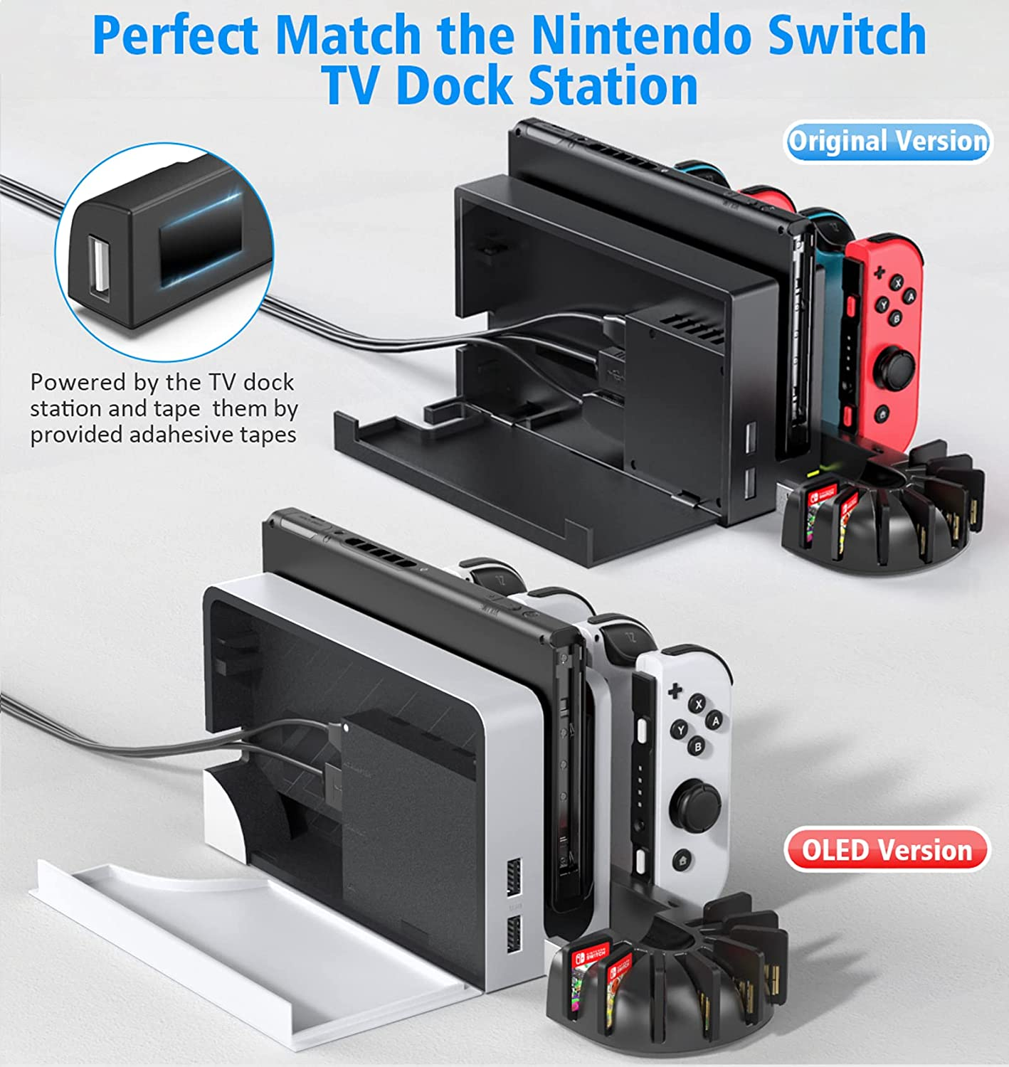 Switch Controller Charging Dock Station Compatible with Nintendo Switch & OLED Model Joycons, KDD Switch Controller Charger Dock Station with Upgraded 8 Game Storage image number 2