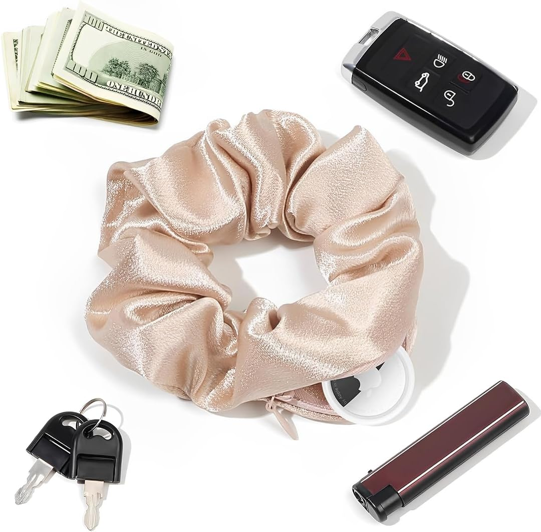 Pack of 3 Women'S Velvet Scrunchies with Zip Pocket, Girls Elastic Cable Elastics, Velvet Hair Bobbles with Hidden Zip Pocket, Elastic Hair Bands for Girls and Women image number 5