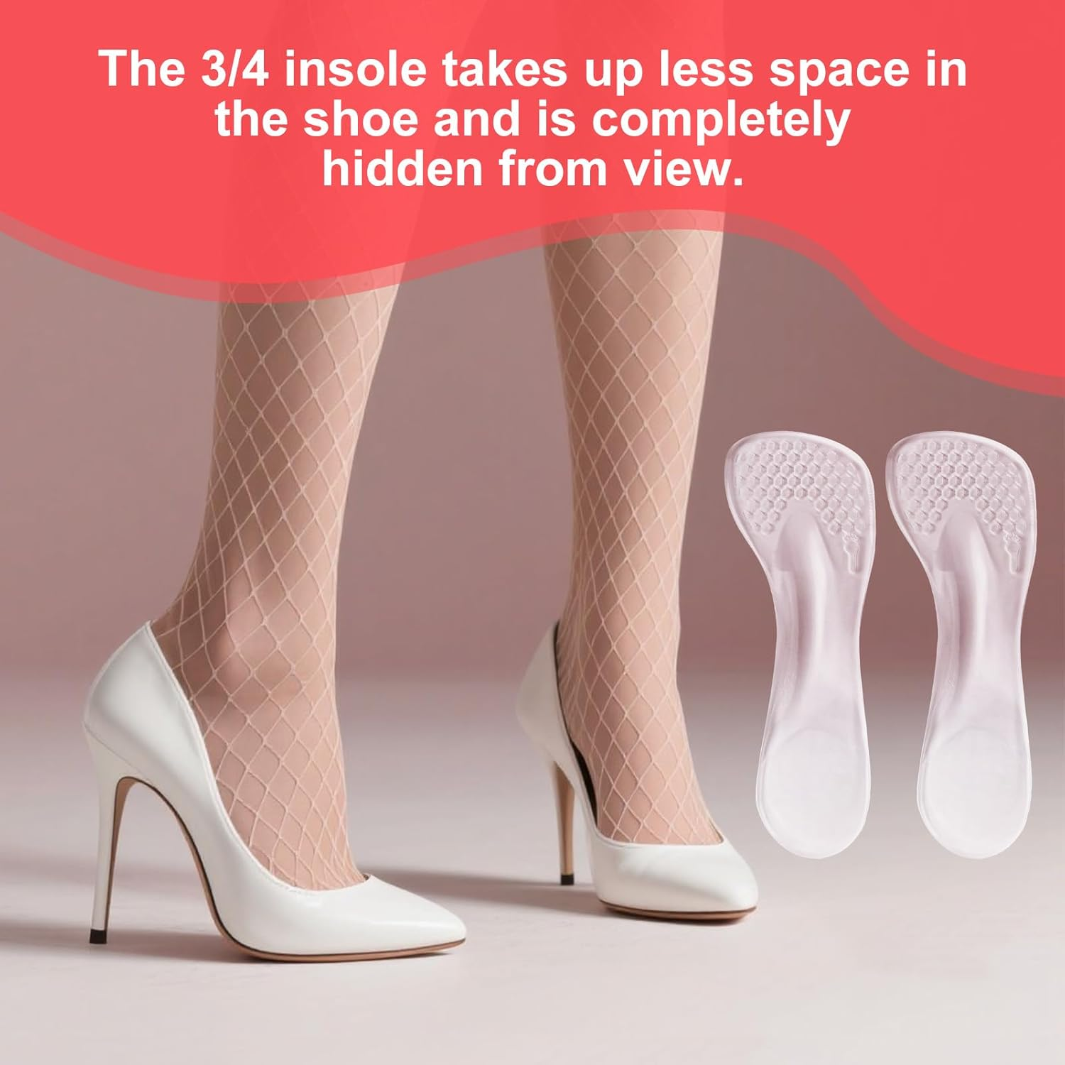 2 Pairs Insoles for High Heels, 3/4 Self-Adhesive Gel Insoles for Women High Heel Comfort Pads Weight Shifting Shoe Inserts Foot Cushions Accessories Used on Flat Feet (Transparent) image number 2