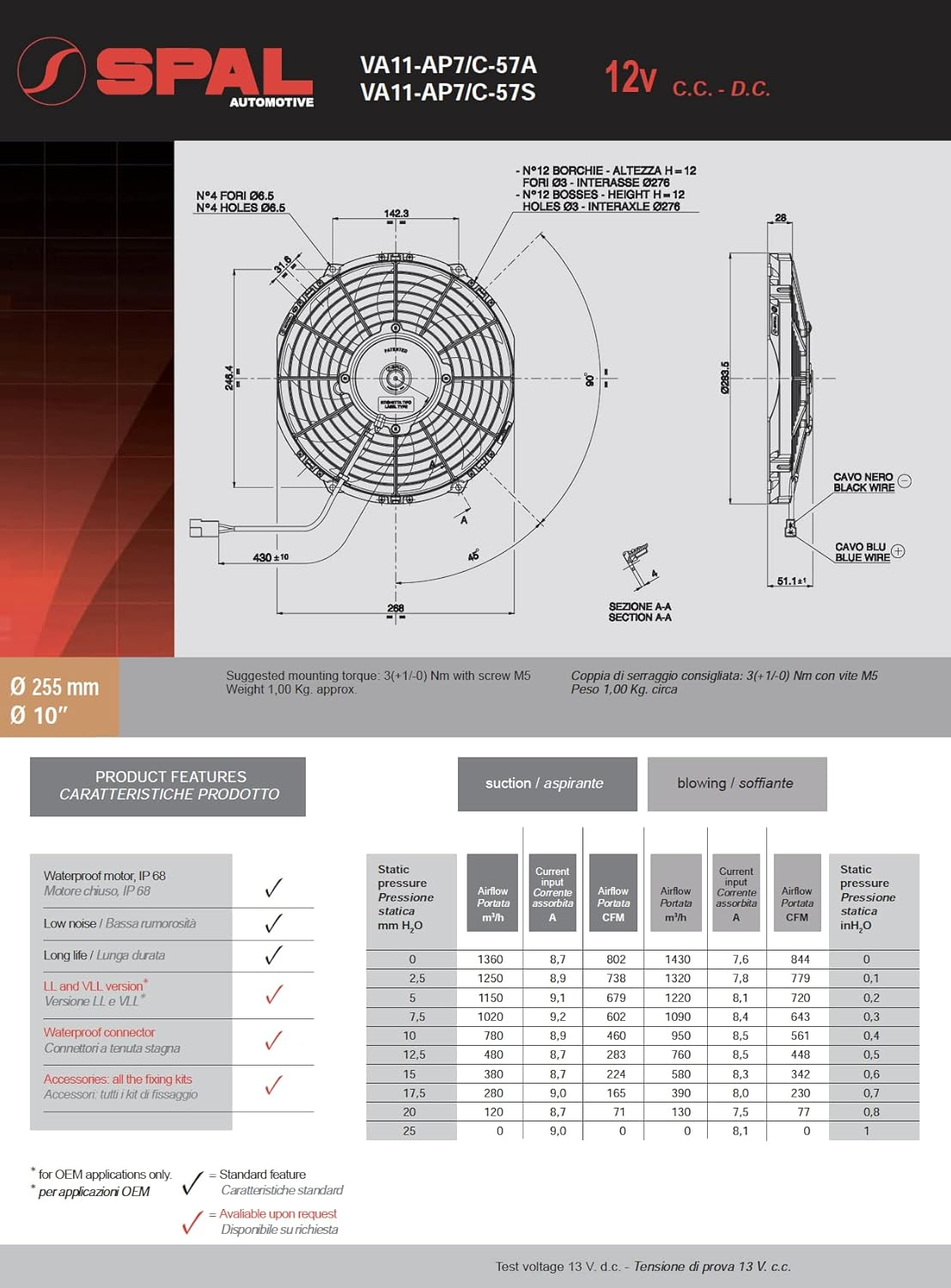 SPAL 30100435 10'' Low-Profile Fan Puller Curved Blades 12Volt 802 Cfm image number 6