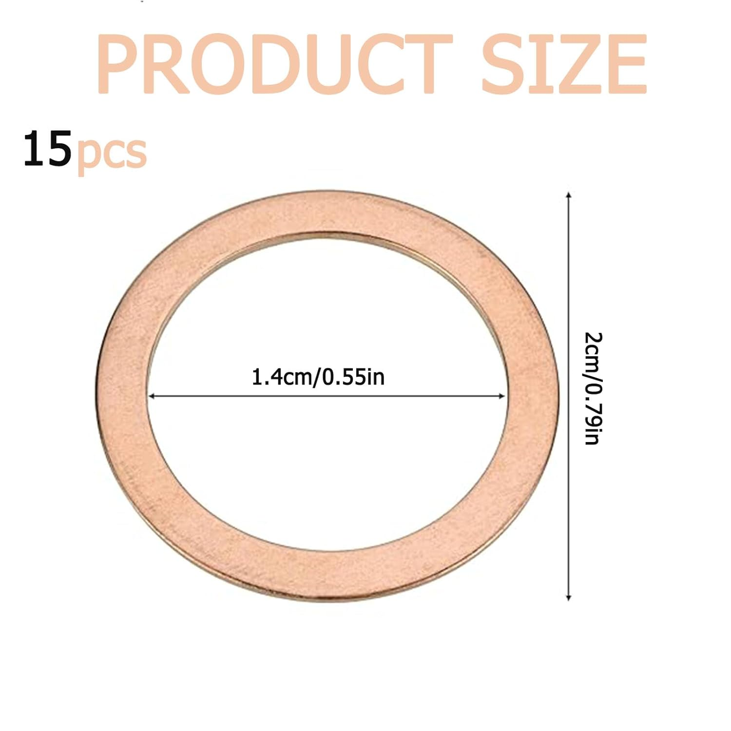 15PCS 14Mm Copper Oil Drain Plug Gaskets - Crush Washer Flat Ring Seal Fittings for Car Accessories - Replacement for OEM 007603-014106, 007603014106, 115100 - for Engine Oil Drains image number 3