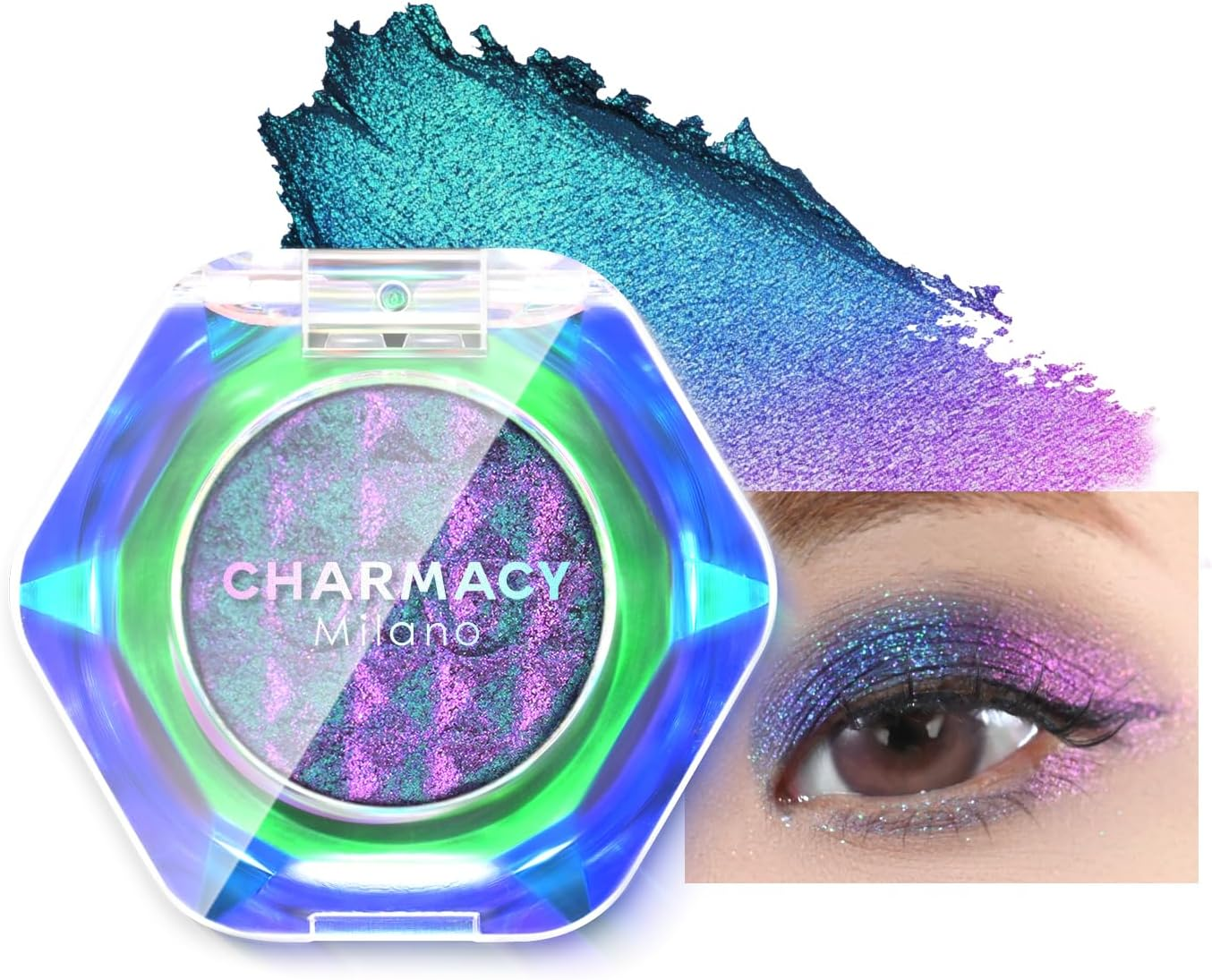 CHARMACY Multichrome Glitter Eyeshadow, Intense Pigmentation Chameleon Sparkling Eyeshadow, Bright Highlighter Duochrome Eye Make Up, Multi-Reflective Finishes Glitter Metallic Eye Makeup #05 - 01 image number 4
