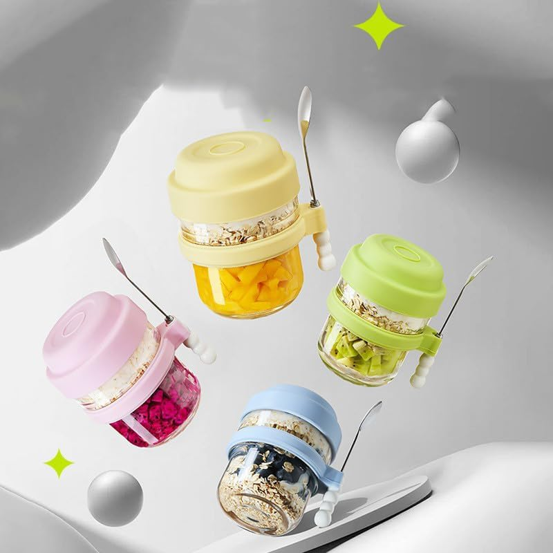 Hmprofocus 4 Pack 15OZ Overnight Oats Glass Containers with Lids and Spoons