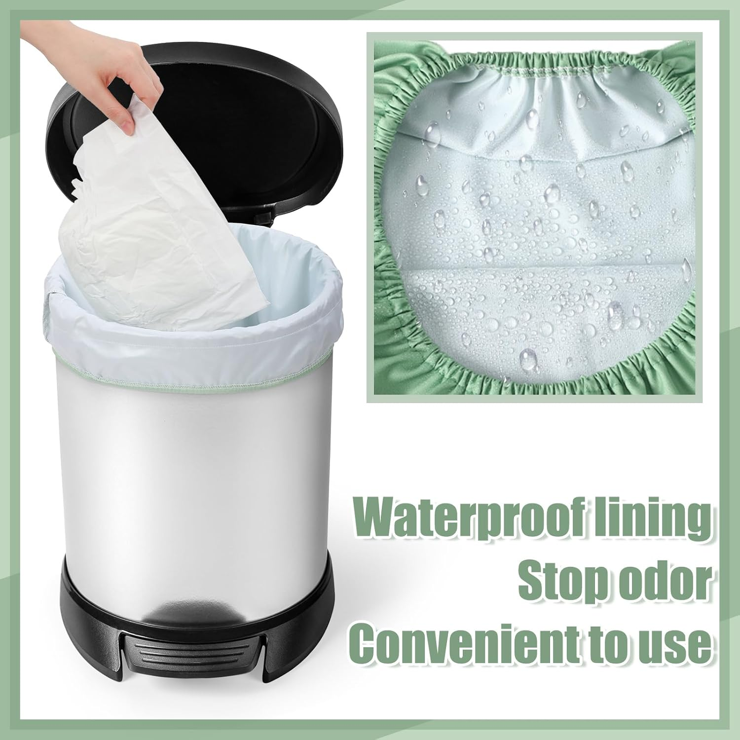 Nuogo 2 Pack Reusable Diaper Pail Liner Bags Hangable Pail Liner with Strap Washable Cloth Diaper Liners Waterproof Cloth Diaper Wet Bag Pail Pouch for Cloth Diaper, Dirty Diapers, Laundry and Garbage image number 2