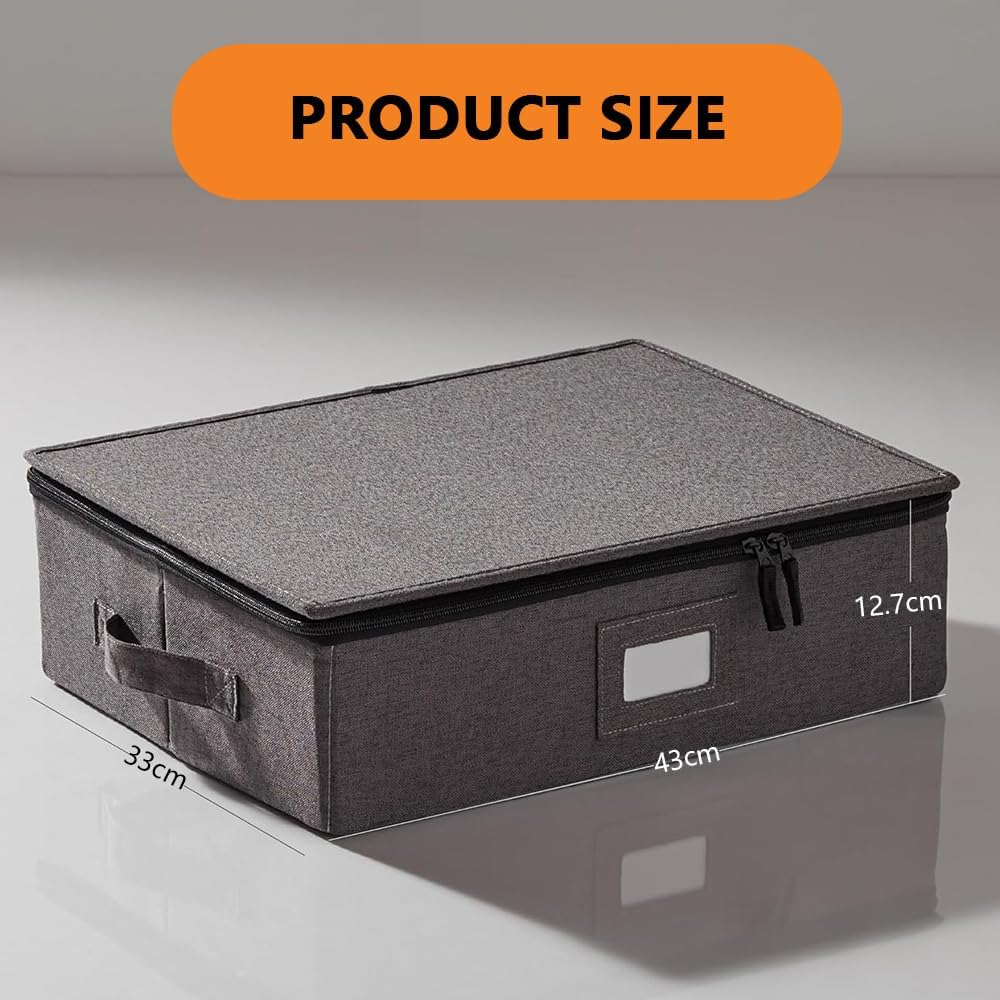 Stackable China Cup Storage Chest for 12 Mugs &ndash; Hard Shell Storage Case with Felt Dividers, Lid, Handles and Label Window &ndash; Ideal for Mugs, Coffee Cups, Tea Cups, and Glasses image number 3