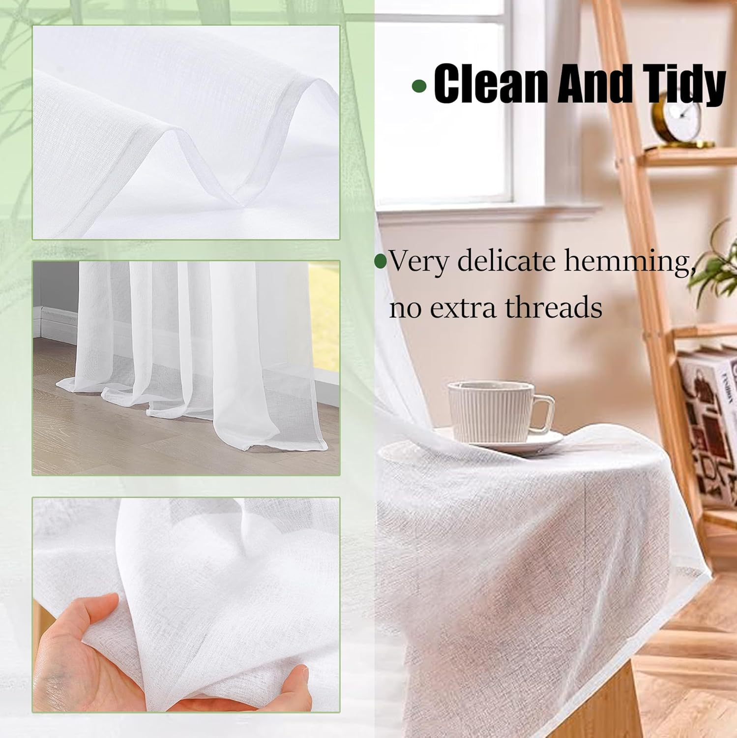 Sheer White Voile Curtains - 98" Long Rod Pocket Drapes for Living Room/Bedroom - 2 Panels Set - Soft Sheer Fabric - Light & Airy Ambiance - 39" W X 98" L Each image number 5