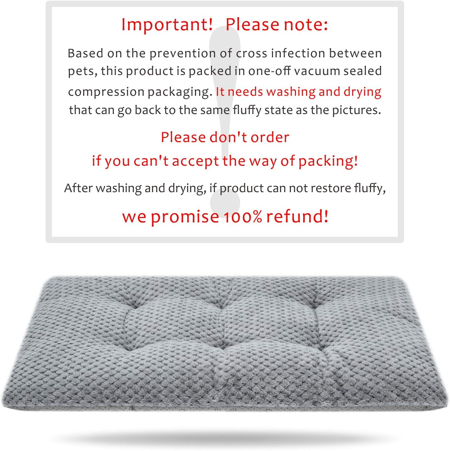 WONDER MIRACLE Fuzzy Deluxe Small Pet Crate Bed, Super Plush Washable Dog or Cat Beds Ideal for Dog Crates, Machine Wash & Dryer Friendly (15'' X 23'', S-Grey) image number 5