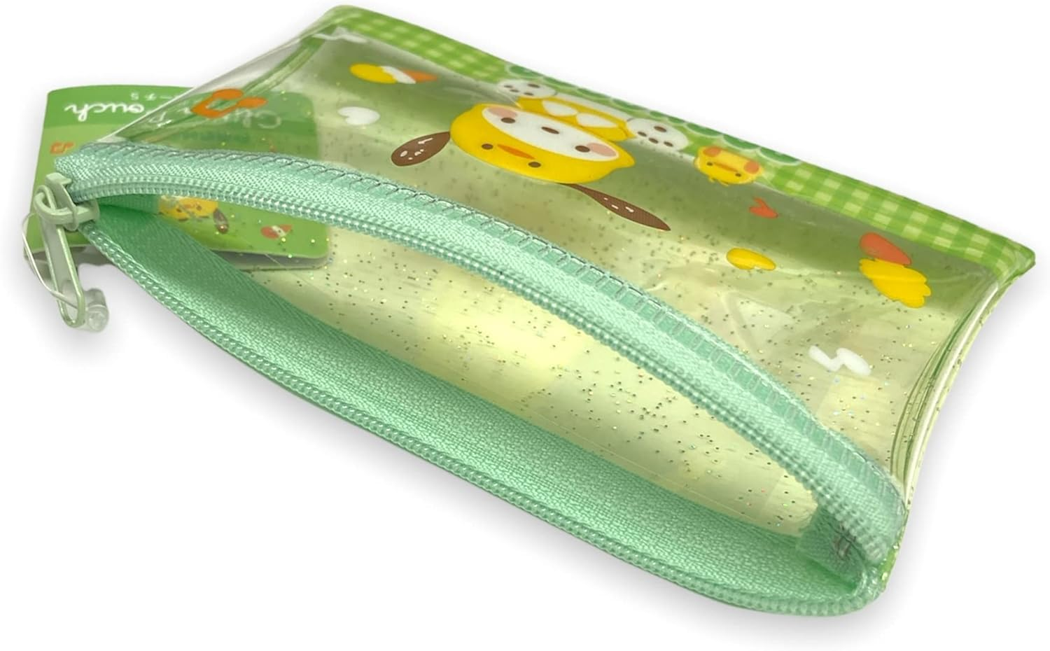 Friend Sanrio Pochacco Accessories Cosmetic Flat Vinyl Mini Pouch Zipper Case Bag 4.7 in (W) &times; 3.0 in (H), Green, Cosmetic Bags image number 4