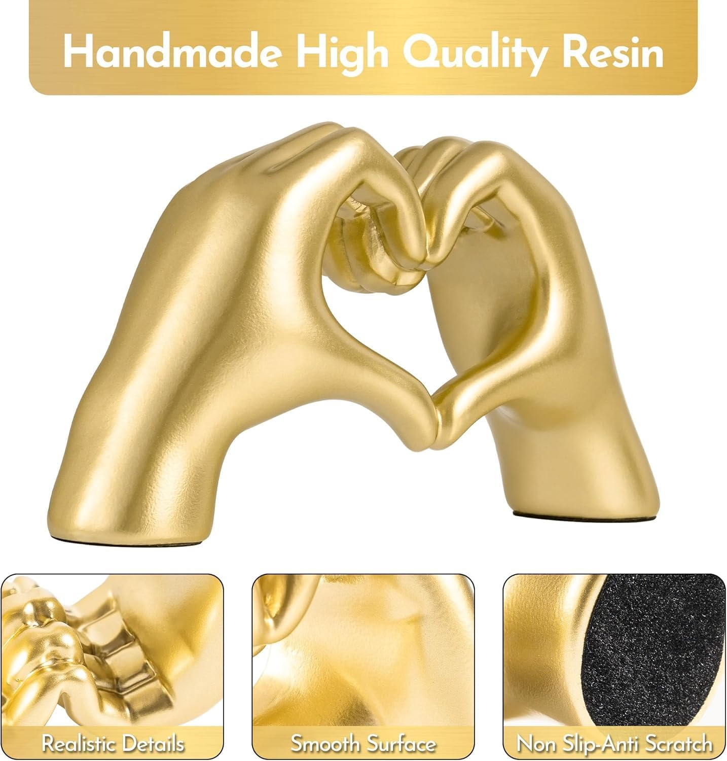 Heart Hands Sculpture, Gold Shelf Decoration Aesthetics for Room Bookshelf Coffee Table Dining Table Centerpiece, Birthday Gift and Memorial for Women, Girlfriend Girls Mom image number 2