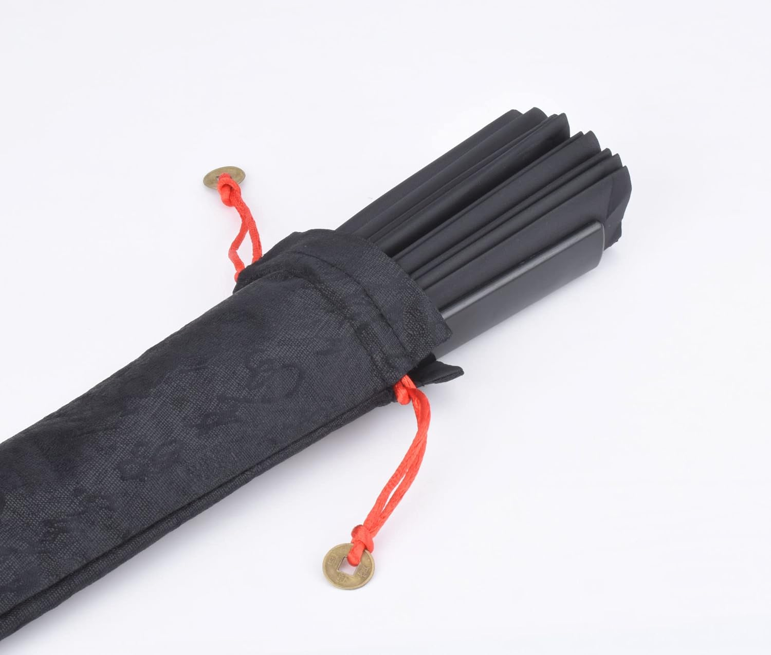 Folding Fan Black Large Hand Fan Chinese Kung Fu Tai Chi Hand Held Plastic-Nylon Folding Fans for Men with a Fabric Case for Protection 13Inch (Folding Fan Black)