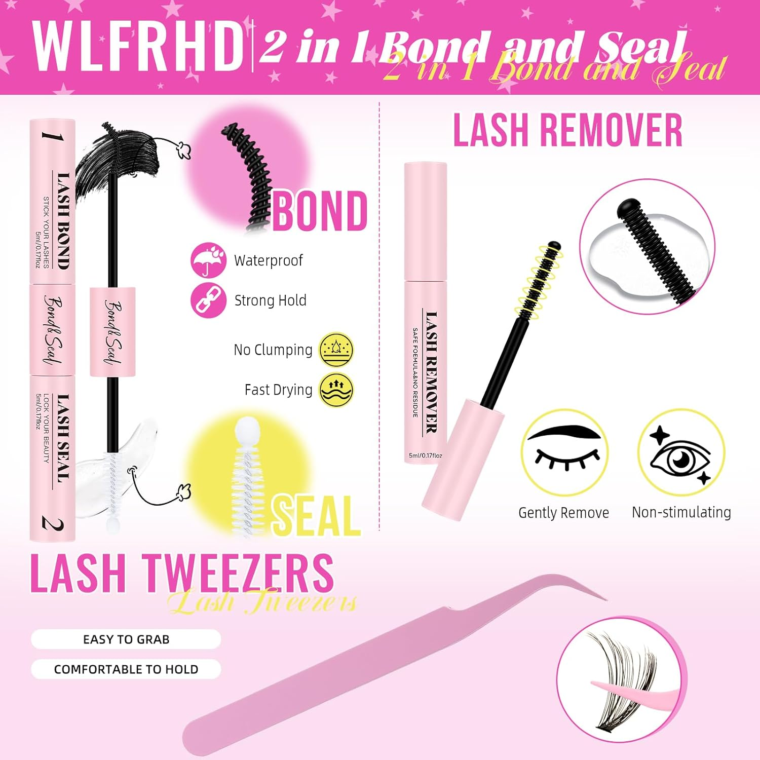 WLFRHD Lash Clusters Kit Individual 280PCS Lashes Eyelash Clusters DIY Cluster Eyelashes Kit Natural Eyelash Extension Kit with Lash Bond and Seal, Eyelashes Remover and Tweezers(30D+40D-Mix9-16Mm Kit) image number 2