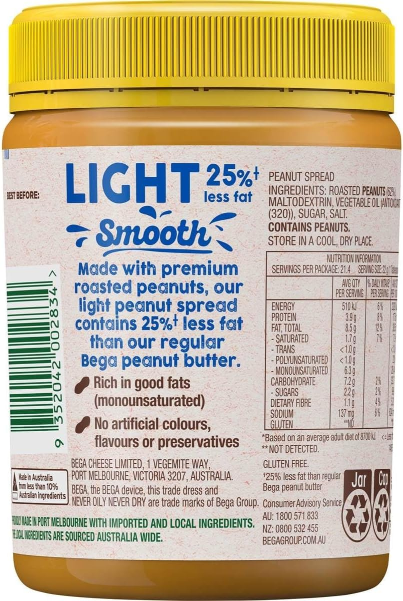 Bega Core Light Smooth Peanut Butter 470 G image number 1