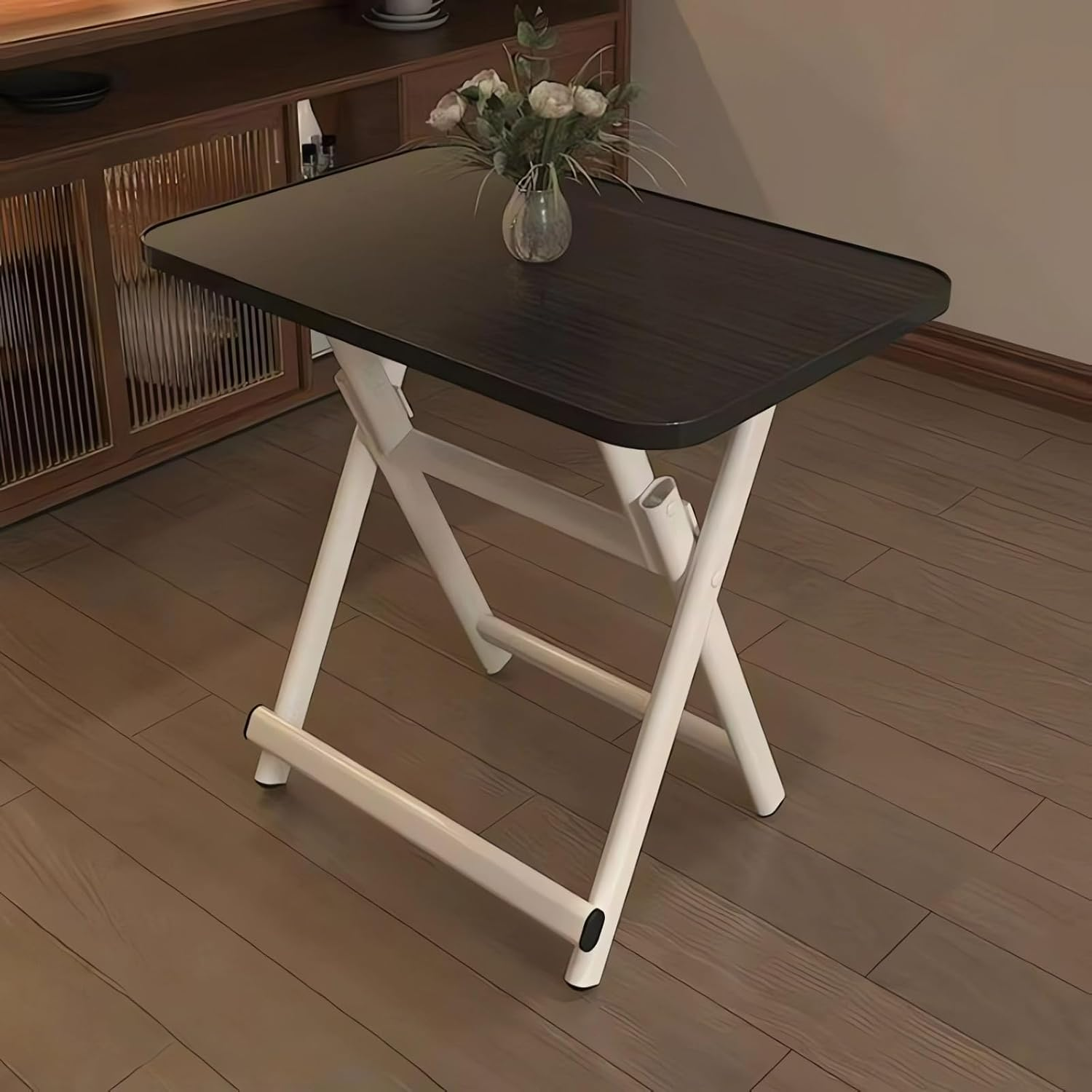 Folding Computer Desk, White Metal Frame, Compact Home Office Table A207 (Black, 60X40X50CM)