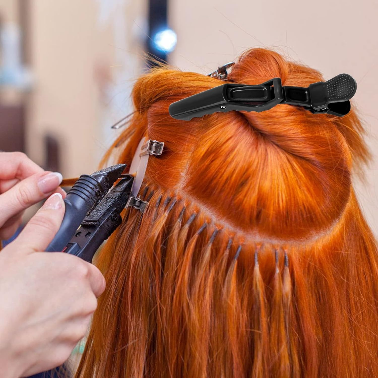 17 Pieces Hair Parting Tools Set, Sectioning Rings, Metal Combs, Clips and Magnetic Wrist Pin Holder for Braiding image number 4