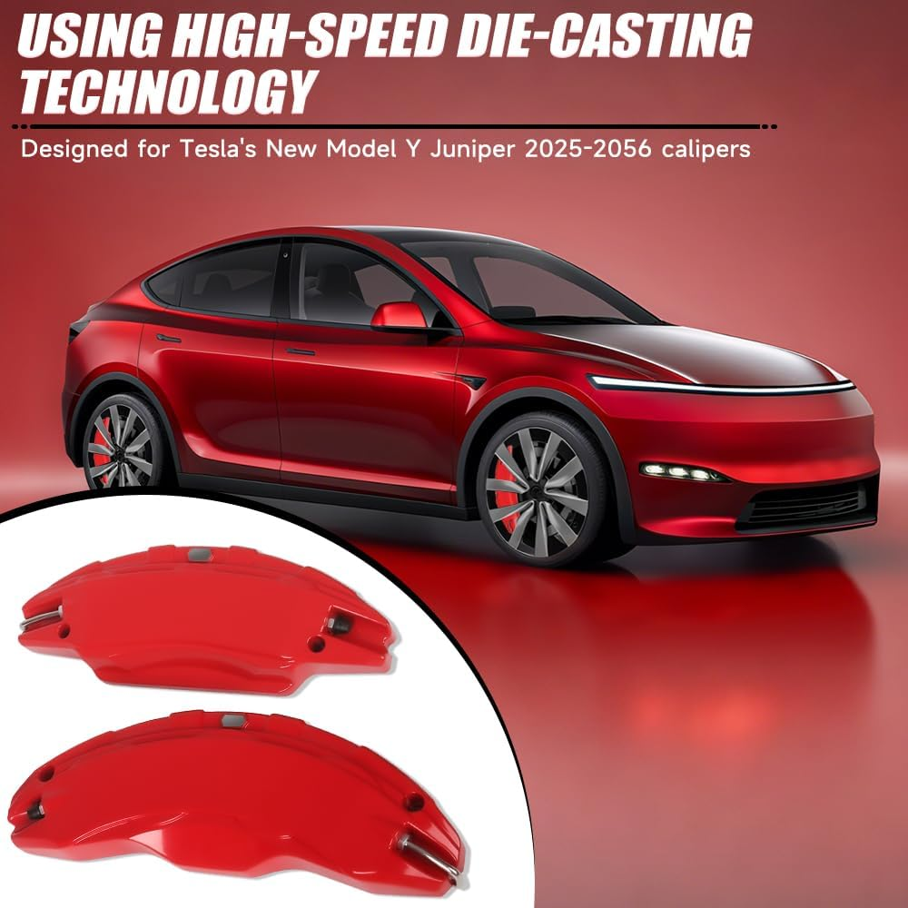 Brake Caliper Covers Compatible with Tesla Model Y Juniper 2025-2026,19 Inch Front and Rear Brake Wheel Hub Brake Caliper Covers 4 Pcs for Model Y Juniper Accessories Red image number 1