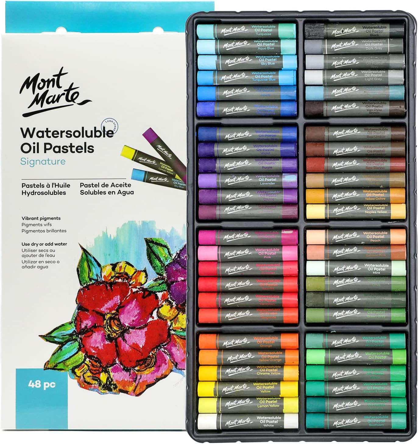 Mont Marte Watersoluble Oil Pastels 48Pc, Assorted Vibrant Colours, Versatile Art Pastels, Use Wet or Dry, for Blending, Layering & Shading, Ideal for Art, Craft, Colouring and Sketching image number 2
