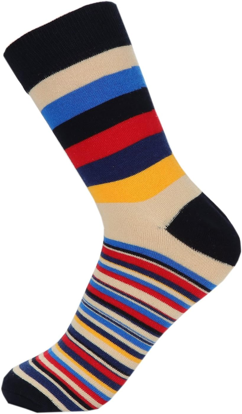 Hoyols Men'S Dress Casual Colorful Stripe Cotton Socks Patterned Business Long Socks (5 Packs) image number 6