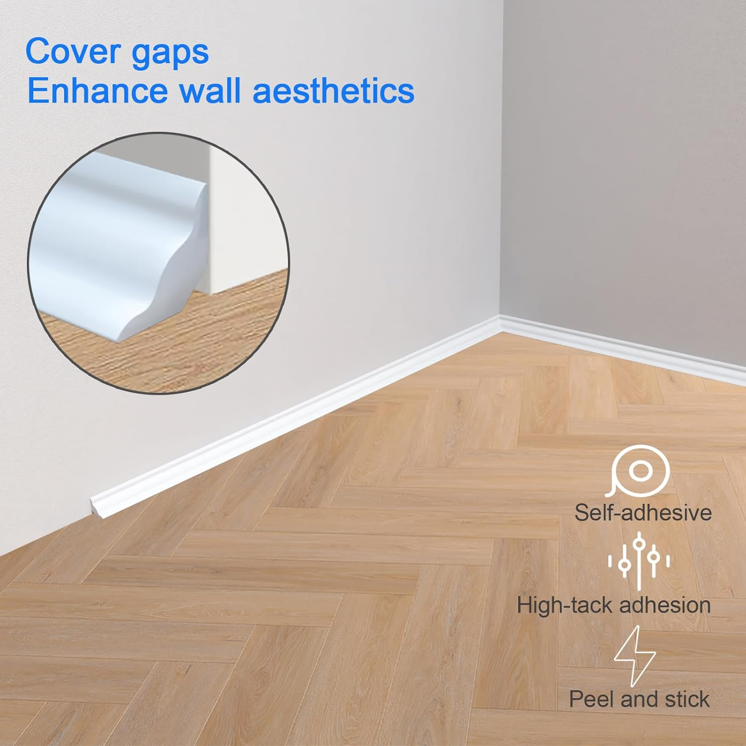 PVC Quadrant Trim, 10 FT Self Adhesive Plastic Wall Corner Edging Strip,Tpe Skirting Board Trim, Moulding Trim, Caulk Strip for Laminate Flooring, Wall, Ceiling, Cabinet (19Mm*13Mm, 3M) image number 4