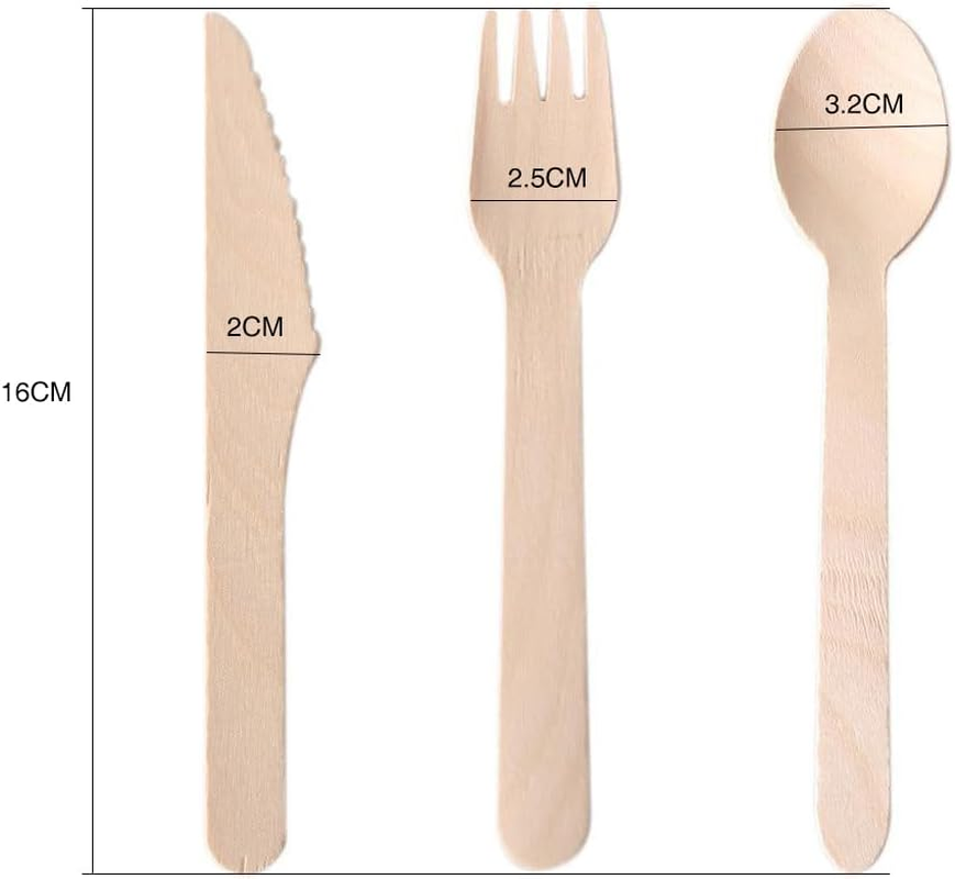 100/200PCS Wooden Cutlery Set Disposable Bamboo Wood Bulk Buy Forks Spoons Knives Party Eco - Perfect for Parties, Weddings & Daily Use image number 3