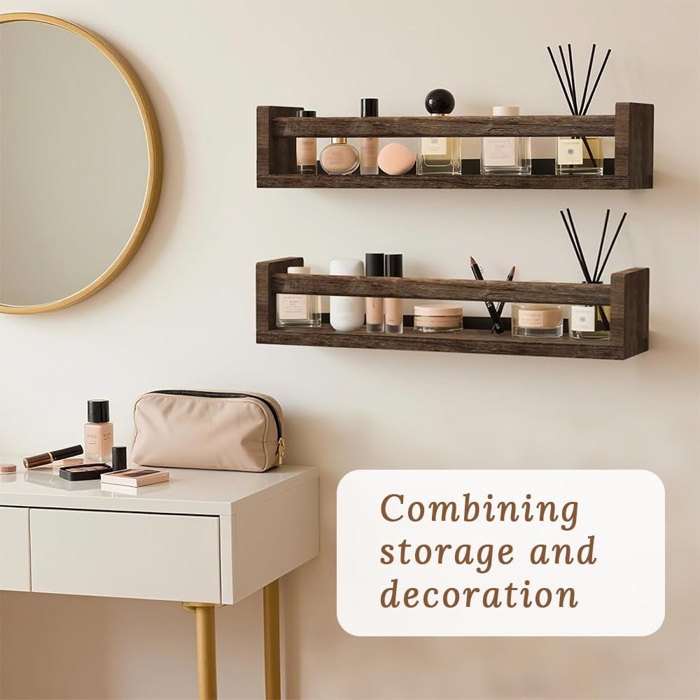 Men'S Wooden Cologne Organizer, Floating Shelves to Display Perfumes, Cosmetics, Collectibles, Reed Diffusers, Suitable for Living Room, Bedroom, Kitchen, Office image number 2