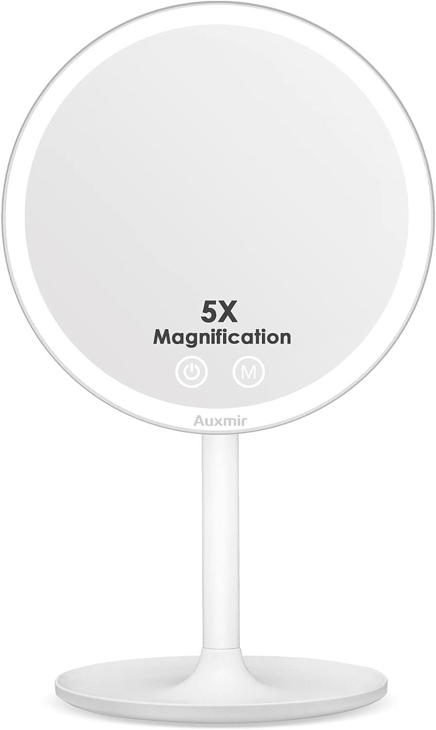 Auxmir Makeup Vanity Mirror with 46 LED Lights, Rechargeable 5X Lighted Magnifying Tabletop Mirror with Smart Touch Screen, 3 Light Colors Adjustable Dimmable Freestanding Cosmetic Mirror with Tray image number 2
