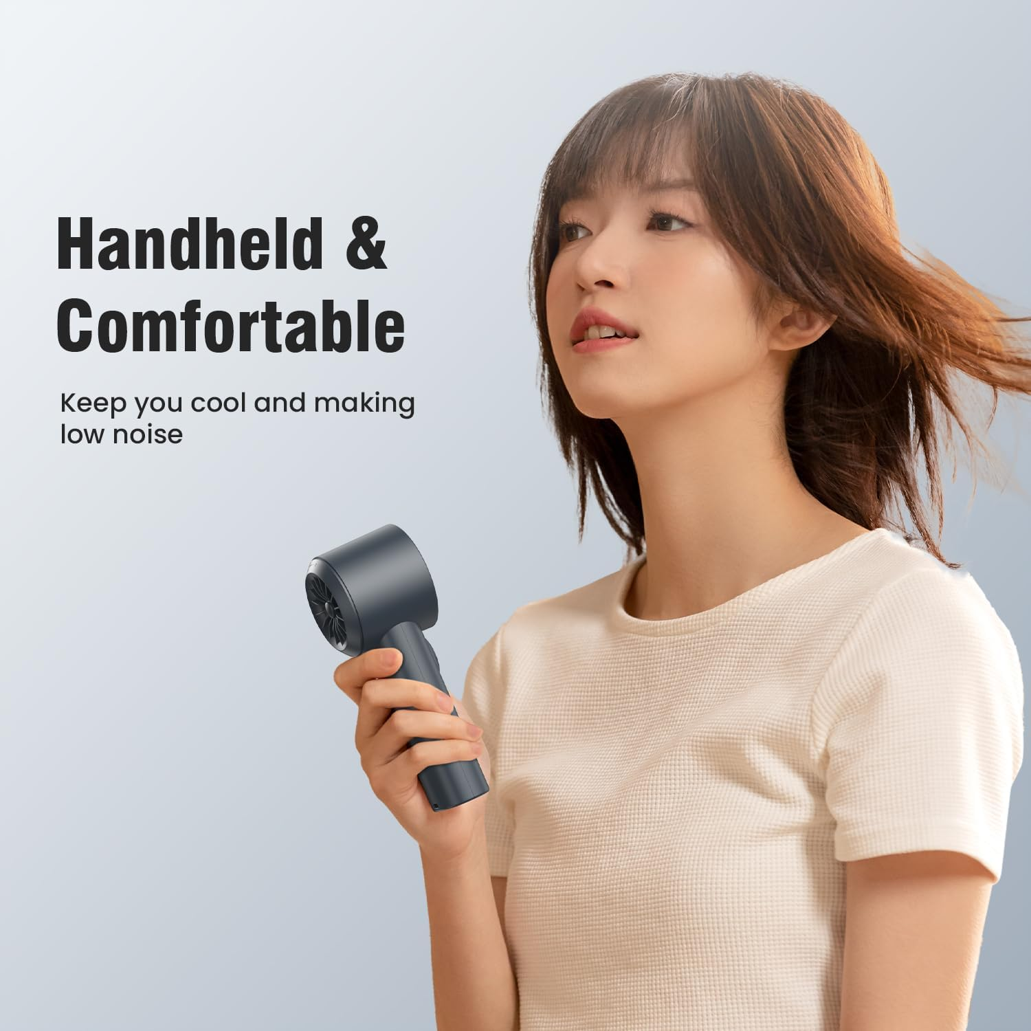 LEMOISTAR Handheld Turbo Fan(30 H Max Cooling Time), Mini Portable Hand Fan, USB Rechargeable Personal Fan, Battery Operated Small Pocket Fan 100 Speeds for Travel/Outdoor/Home/Office-Blue image number 4