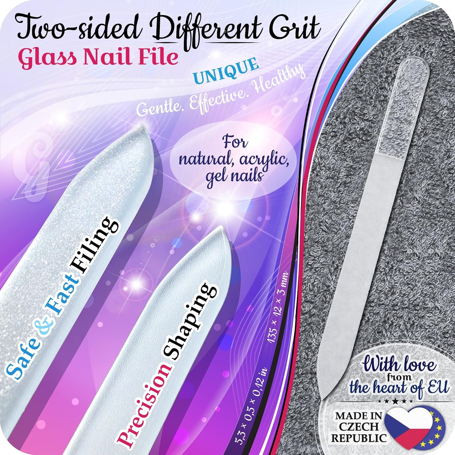 Genuine Czech Glass Nail File Set - Multifunctional Shiner, Callus Remover Foot Rasp, Precision Filing Cuticle Pusher, Manicure & Pedicure, Professional Nail Care, Wet & Dry Use, EU Quality image number 3