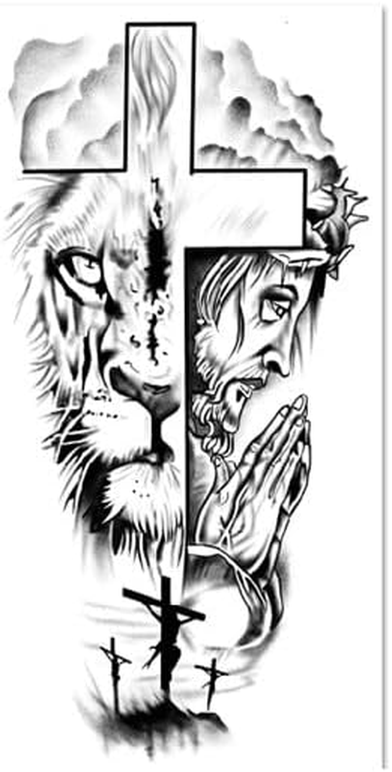 2 PCS Herbal Tattoo Stickers Lion Cross Juice Tattoo Semi-Permanent Non-Reflective Waterproof Durable image number 2