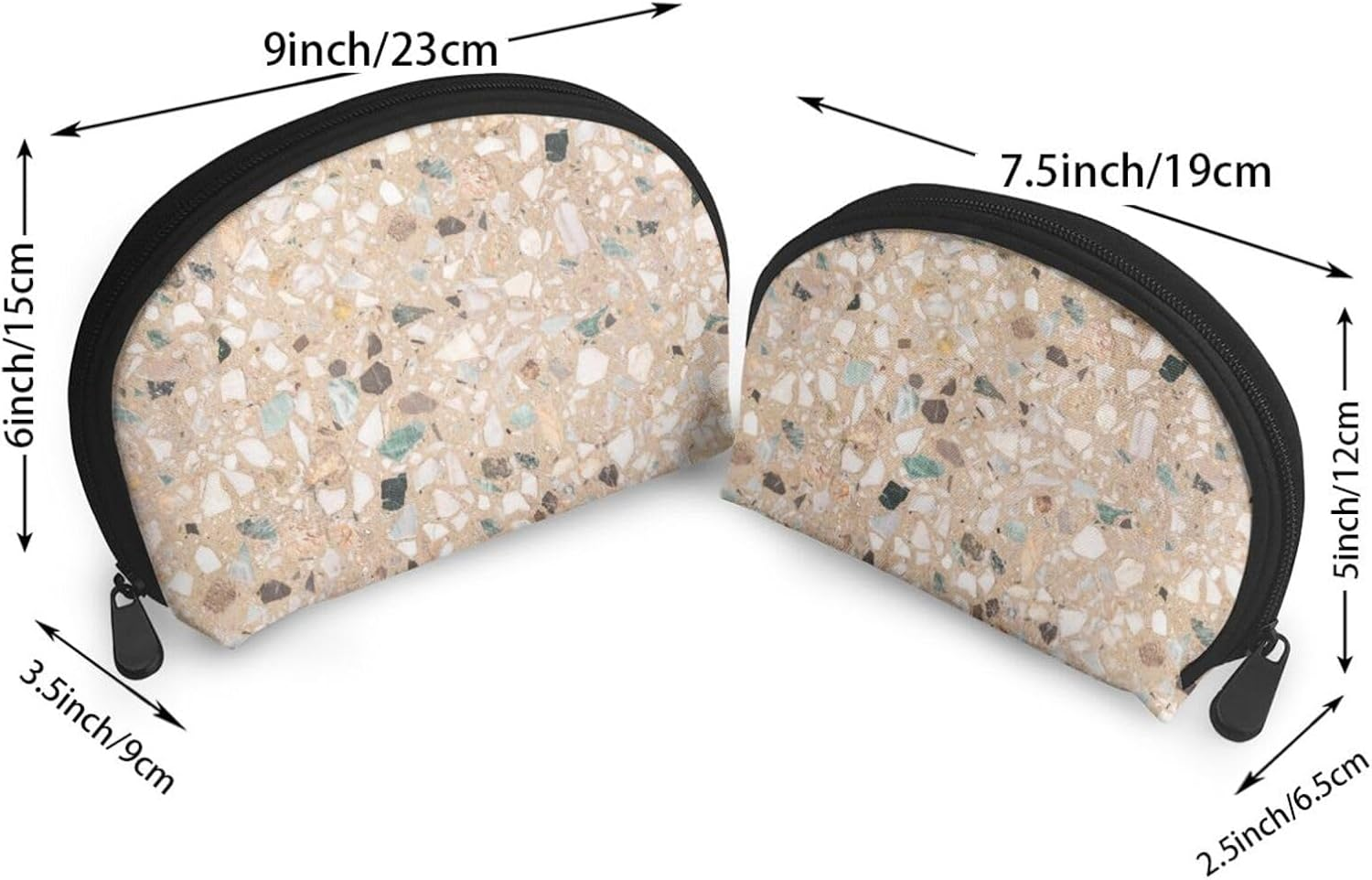 Cozimangoe Coin Pouch Makeup Bags Set, 2 Piece Shell Shape Cosmetic Bag with Pockets for Daily Travel Handbag Lipstick Keys Toiletry, Personalized Terrazzo Natural Stone image number 1