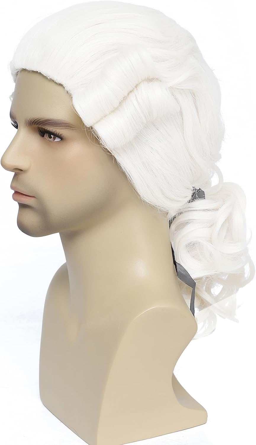 Colonial Judge Wig, Long Wave Wig for Women Men, Halloween Costume Wig, Anime Cosplay Wig, White (White) image number 3