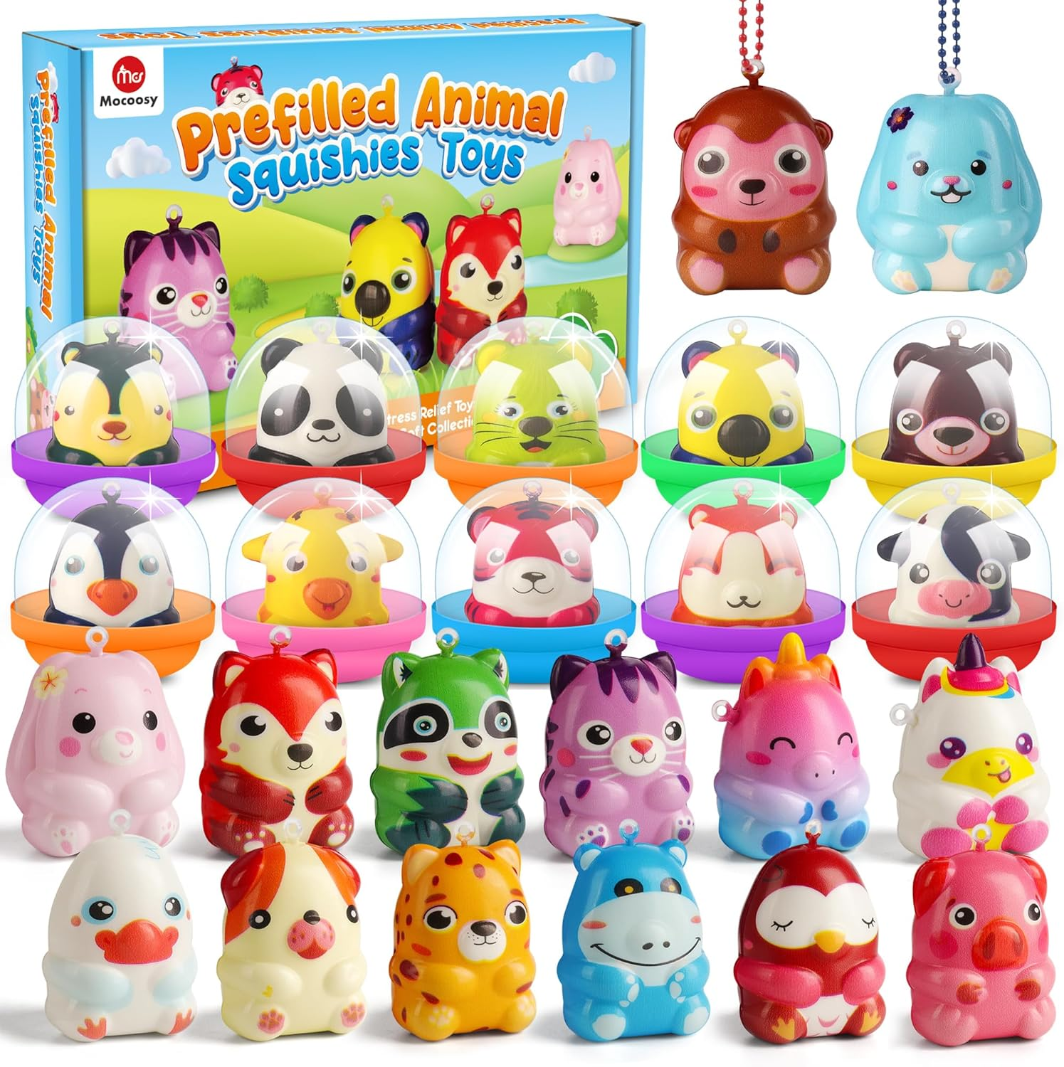 Mocoosy 24 Pack Animal Squishy Toys for Kids Party Favors, Slow Rising Squeeze Toys for Birthday Goodie Bag Stuffers, Pinata Stuffers, Carnival Prizes, Stocking Fillers, Classroom Treasure Box Toys image number 3