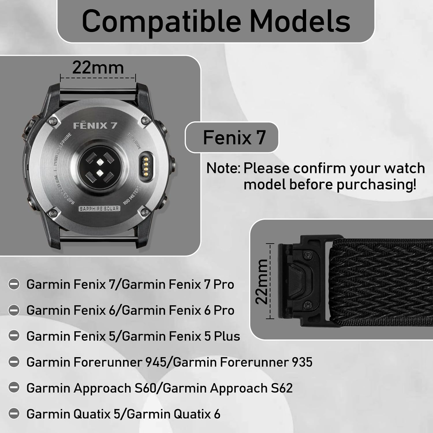 Nylon Elastic Band for Garmin Fenix ​​8 47Mm/Fenix ​​7/Fenix ​​6/Fenix ​​5/EPIX Pro 47Mm, Adjustable Woven Ballistic Nylon Webbing Wrist Strap for Garmin Fenix ​​8 47Mm, Unisex image number 2